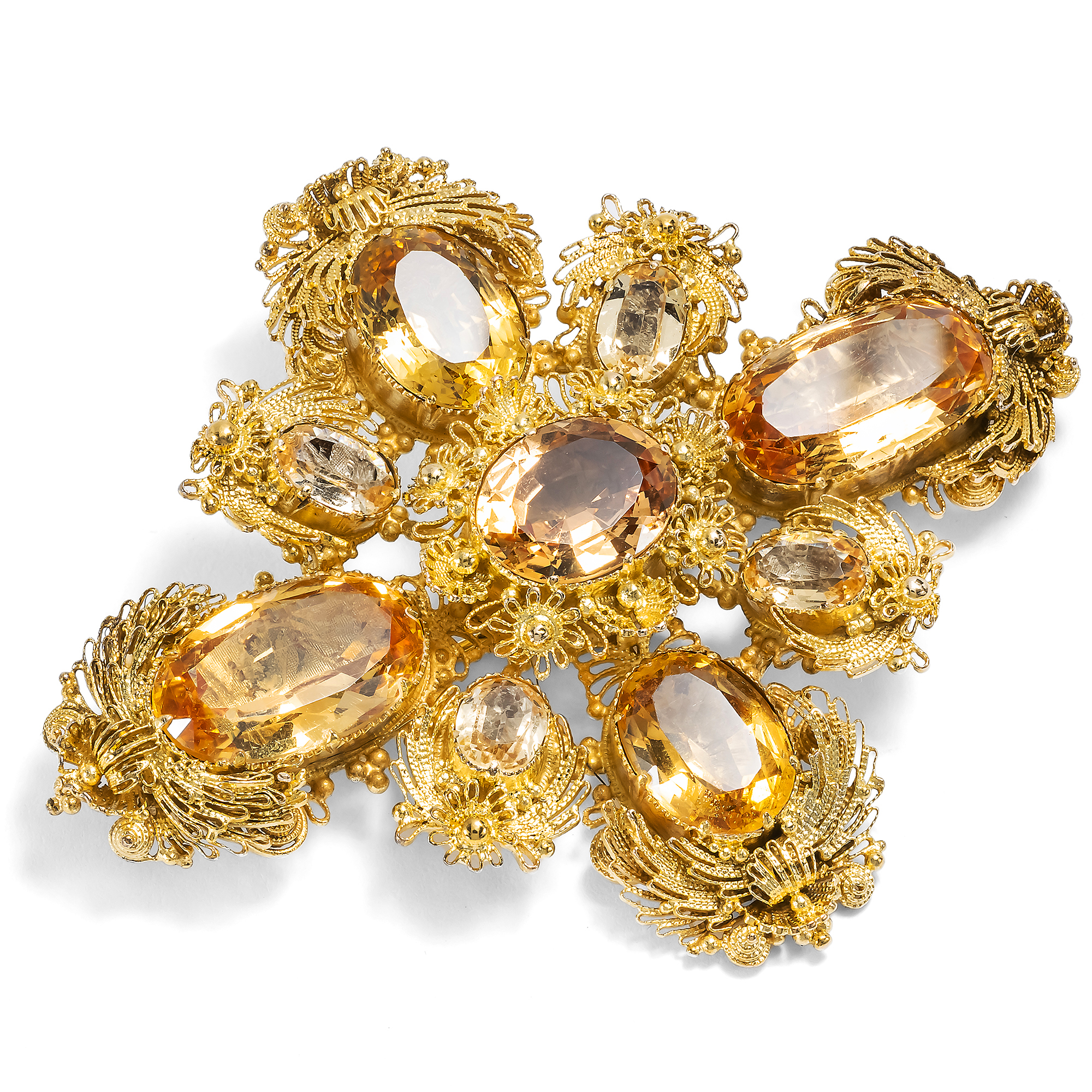 Georgian Cannetille Brooch with Imperial Topazes, c. 1825