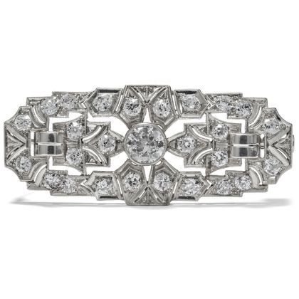 Glamouröse Art Déco Brosche mit Diamanten in Weißgold, Wien, 1930er Jahre Glamouröse Art Déco Brosche mit Diamanten in Weißgold, Wien, 1930er Jahre