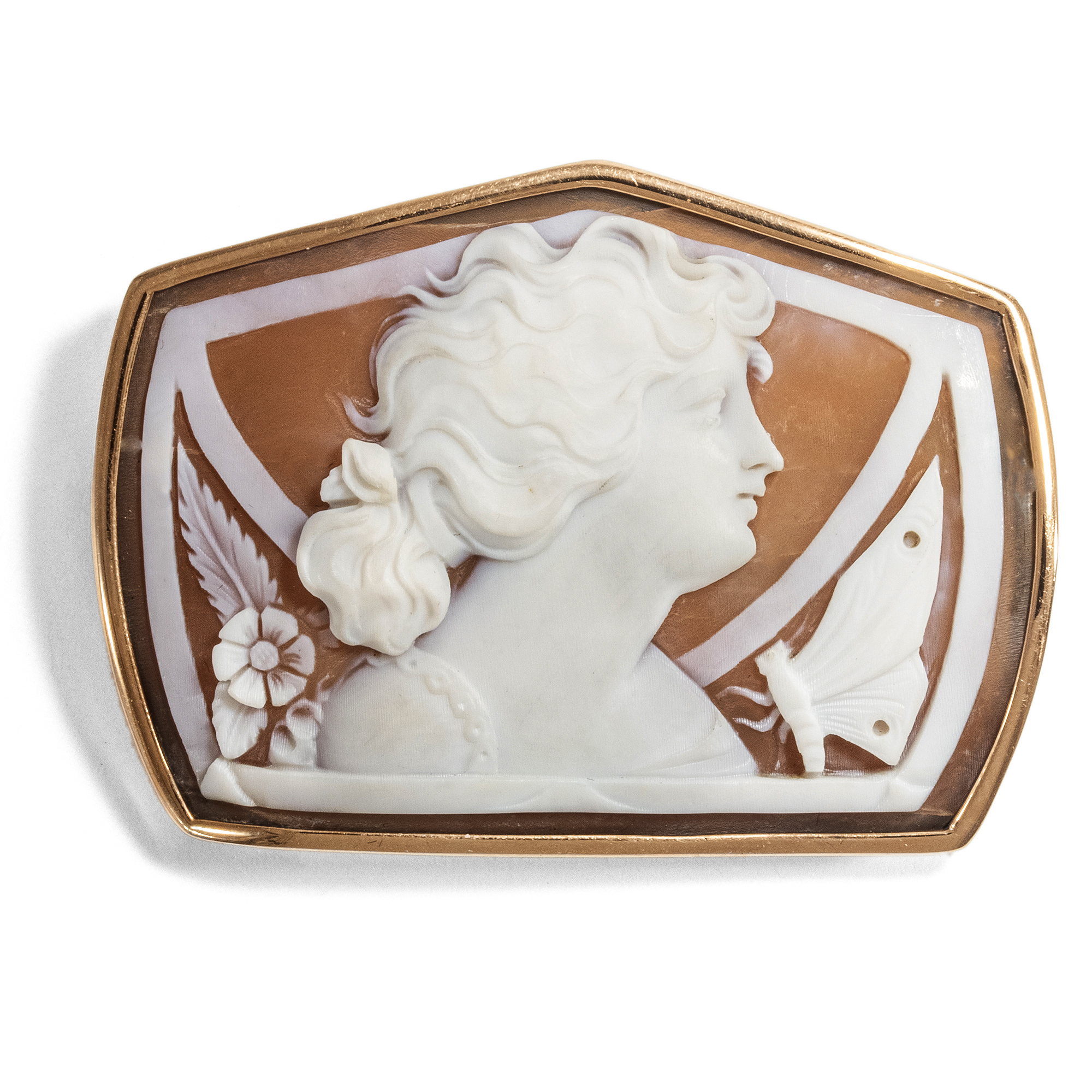 Unusual Art Nouveau Cameo in Red Gold Setting, Around 1910