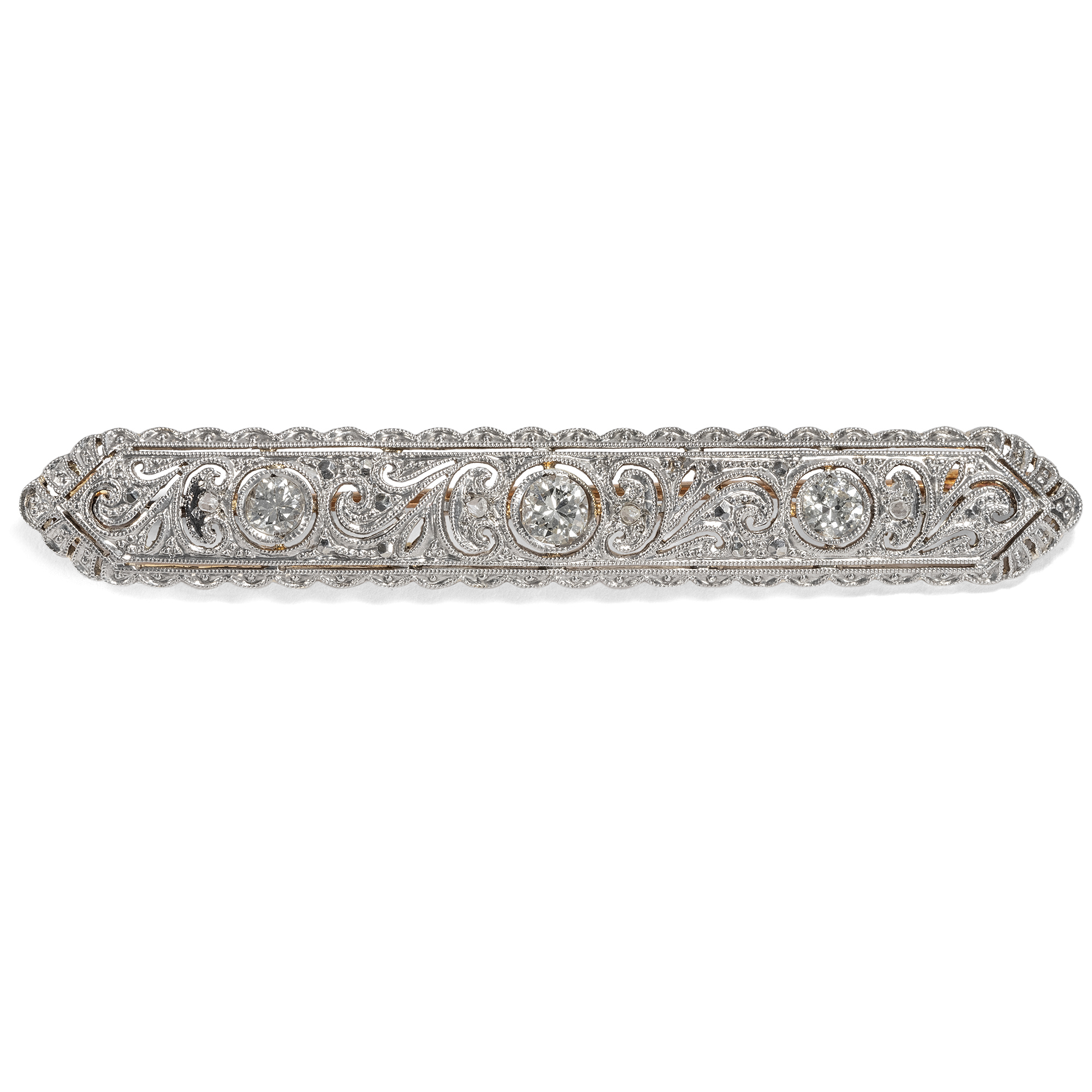 Elegant Bar Brooch With Diamonds in Gold & Platinum, Art Déco ca. 1930