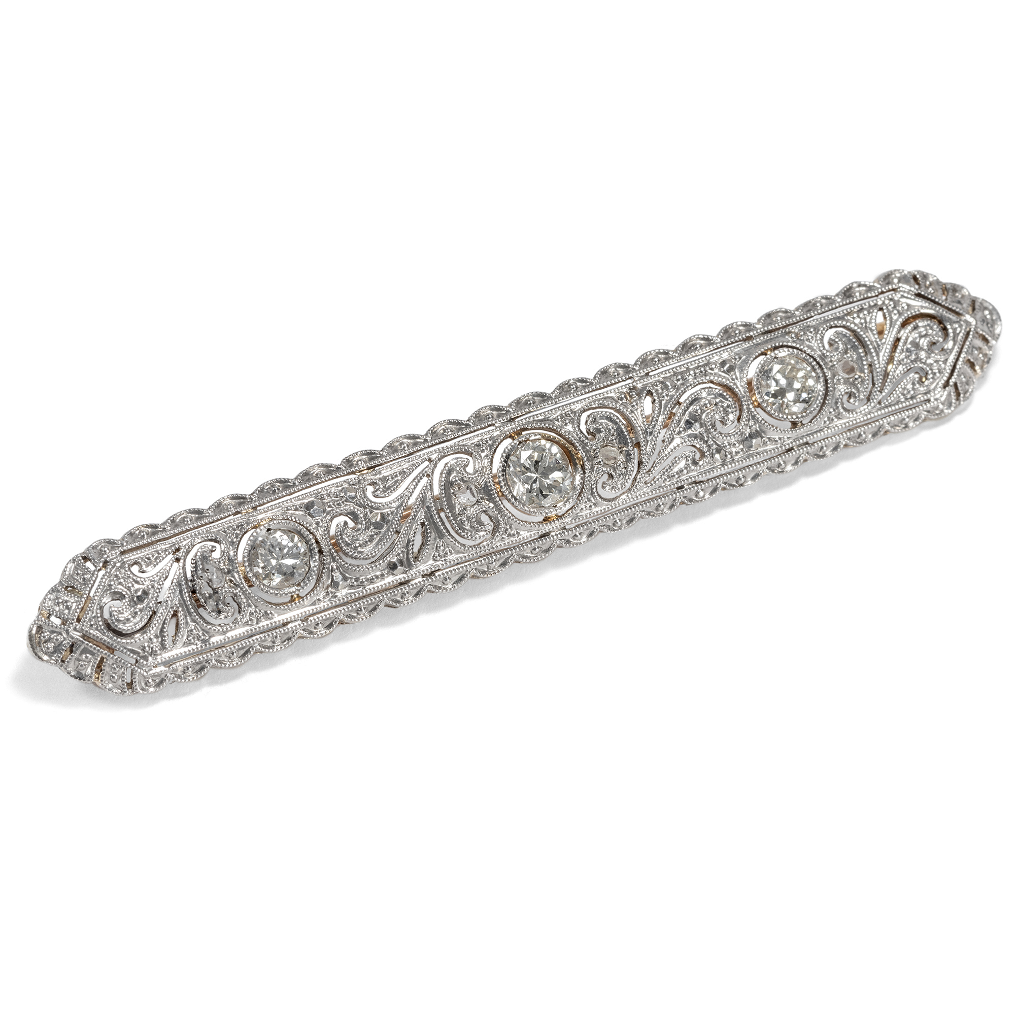 Elegant Bar Brooch With Diamonds in Gold & Platinum, Art Déco ca. 1930