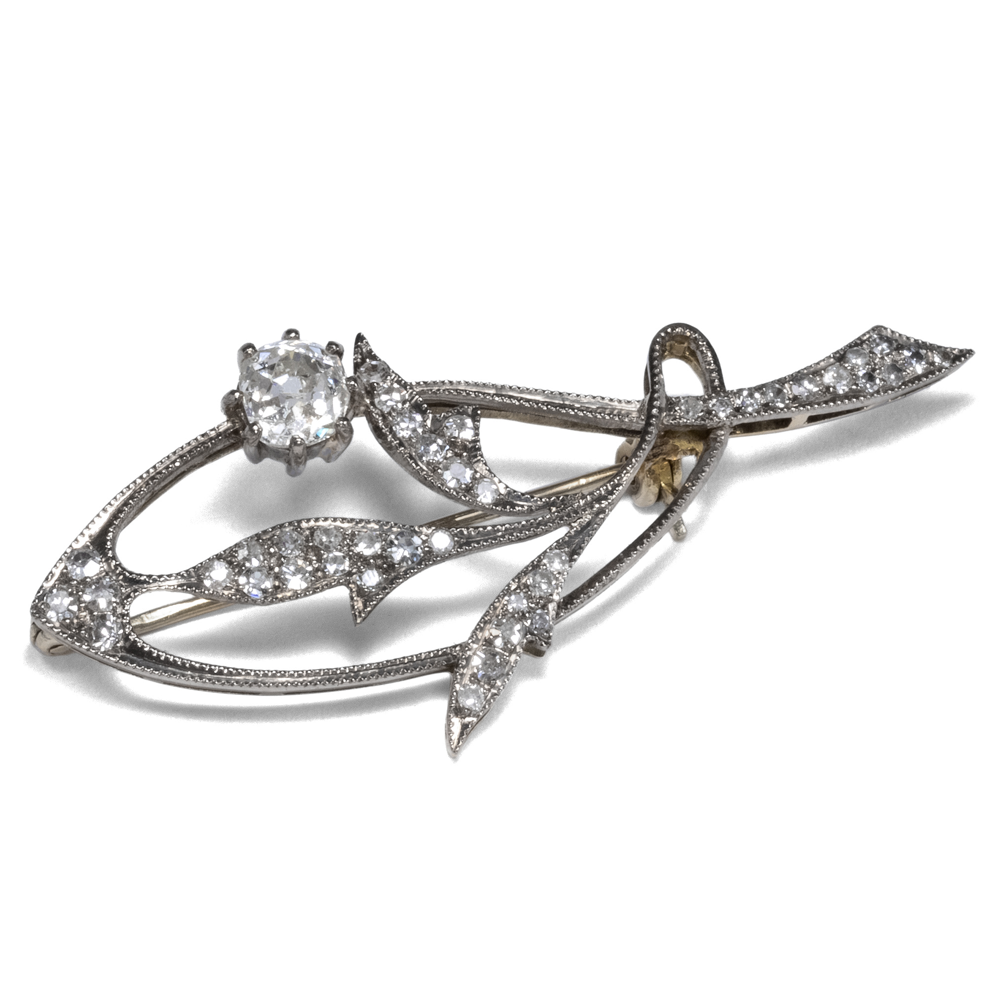 Delicate Brooch With Diamonds in Gold & Platinum, Around 1905