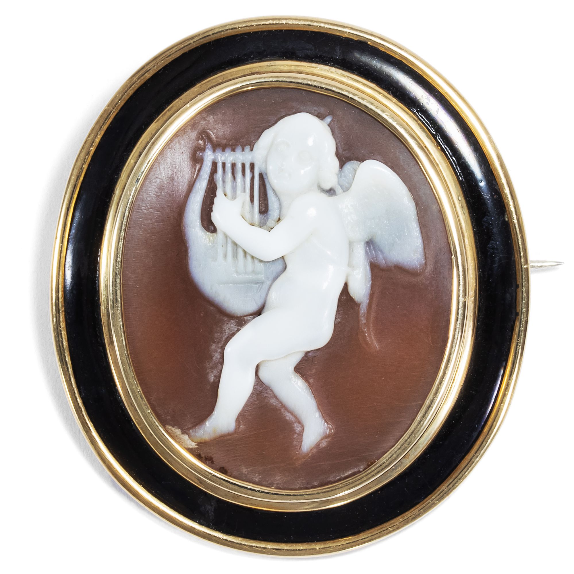 Sentimental Locket Brooch With Putto Cameo, England ca. 1850