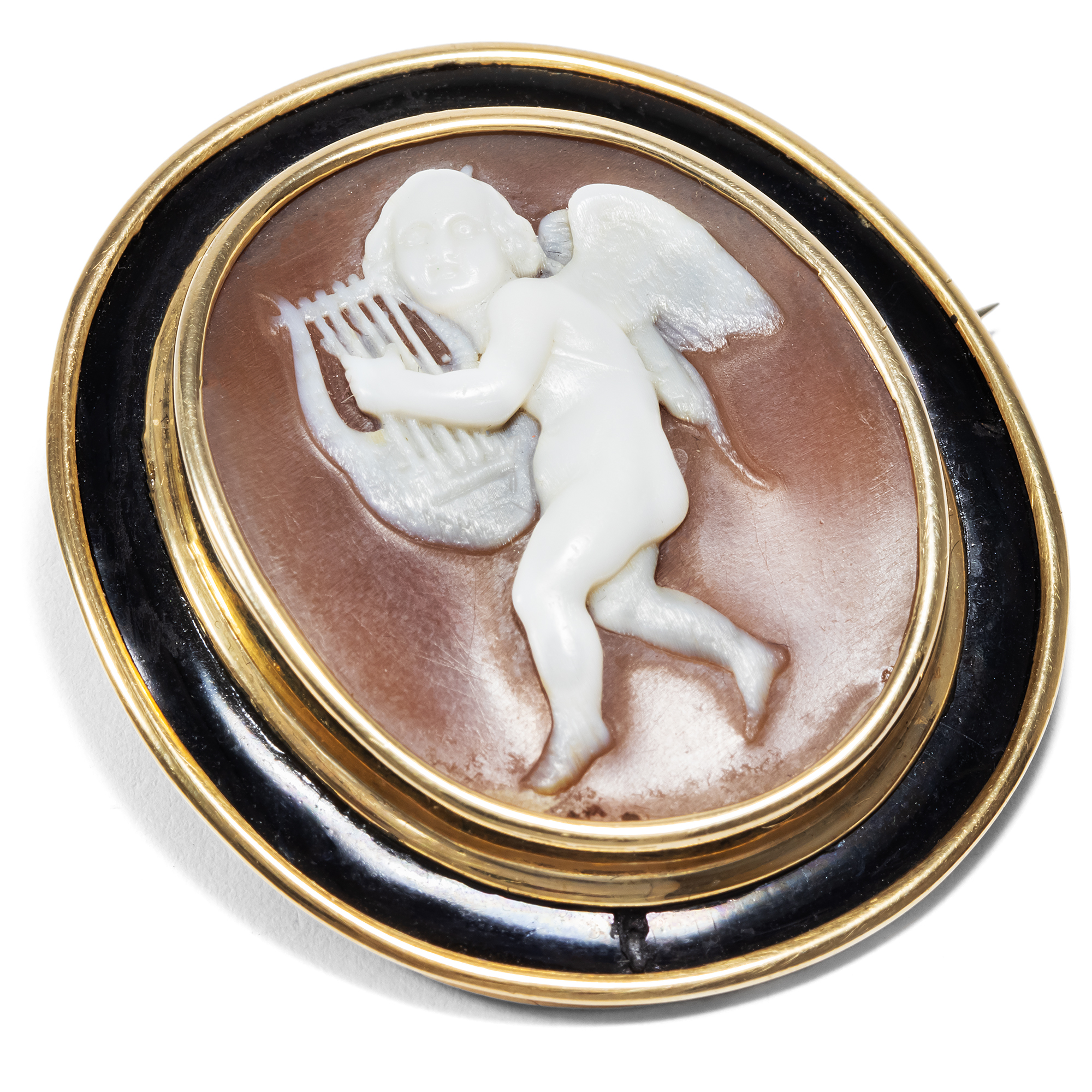 Sentimental Locket Brooch With Putto Cameo, England ca. 1850