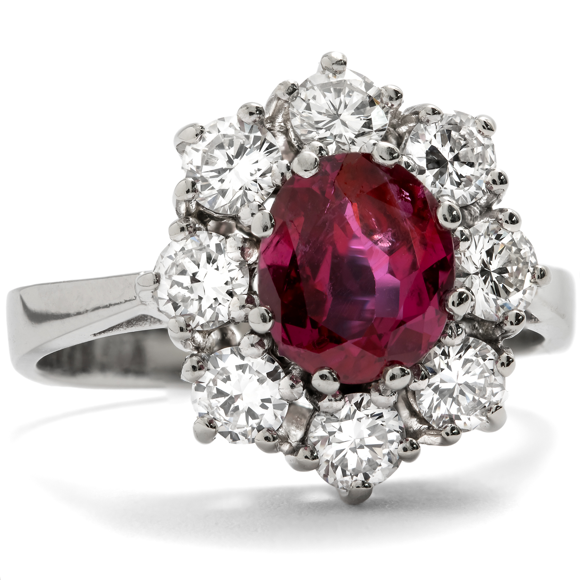 Vintage White Gold Cluster Ring with Natural Ruby & Diamonds, c. 1975