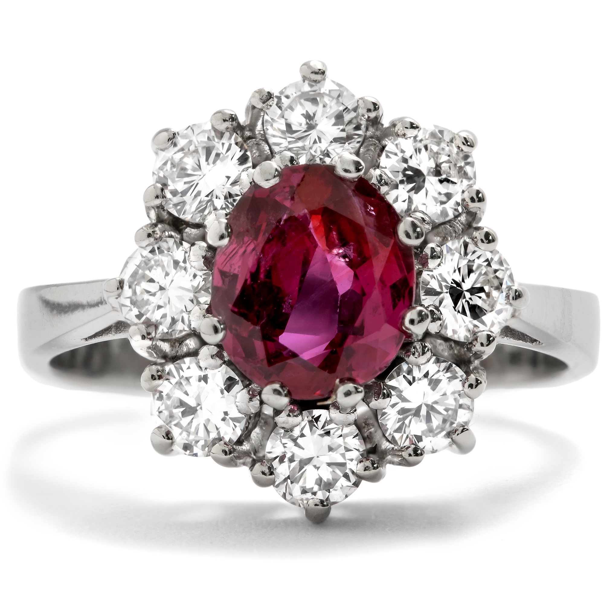 Vintage White Gold Cluster Ring with Natural Ruby & Diamonds, c. 1975