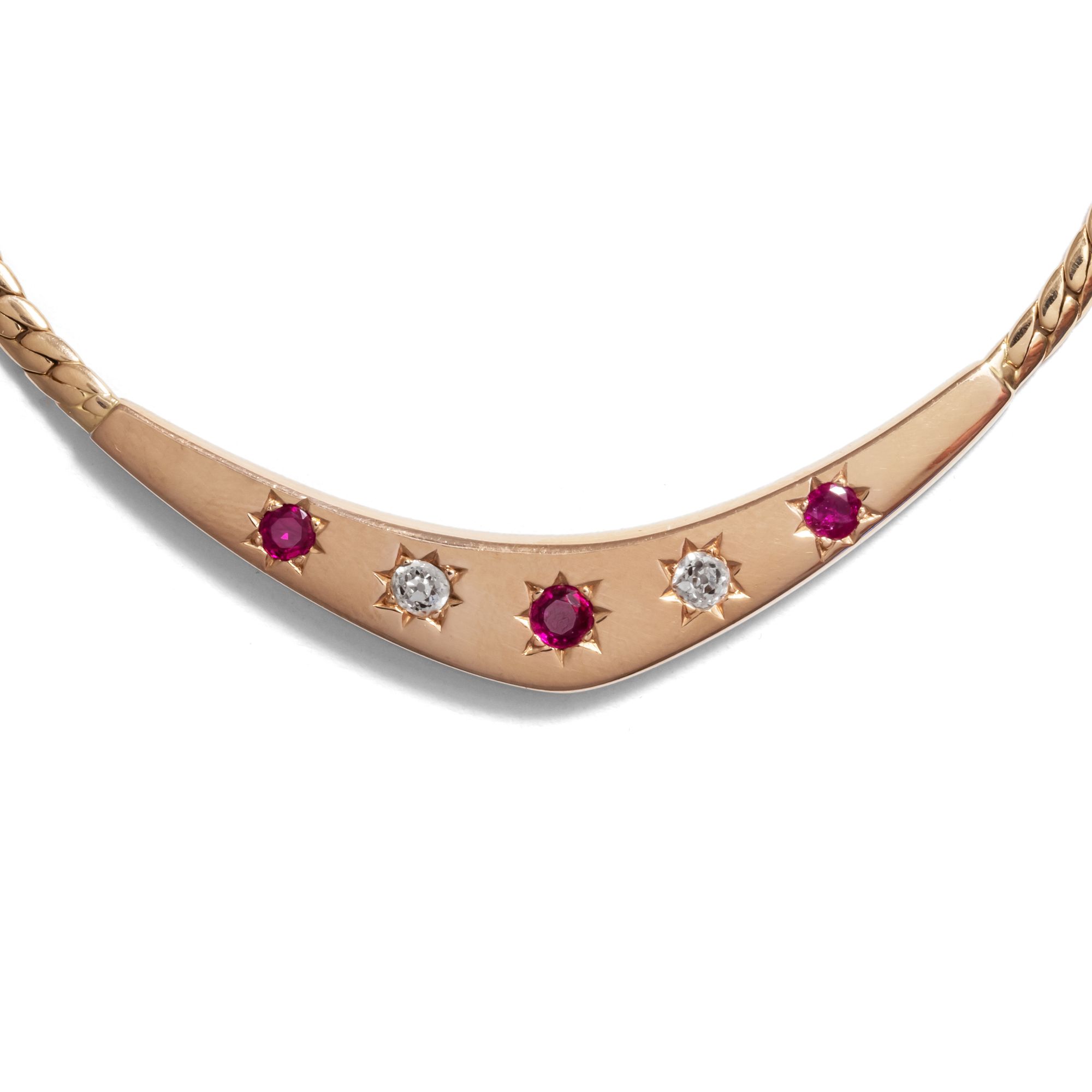 Romantisches Collier mit Rubinen & antiken Diamanten, um 1980 Romantisches Collier mit Rubinen & antiken Diamanten, um 1980