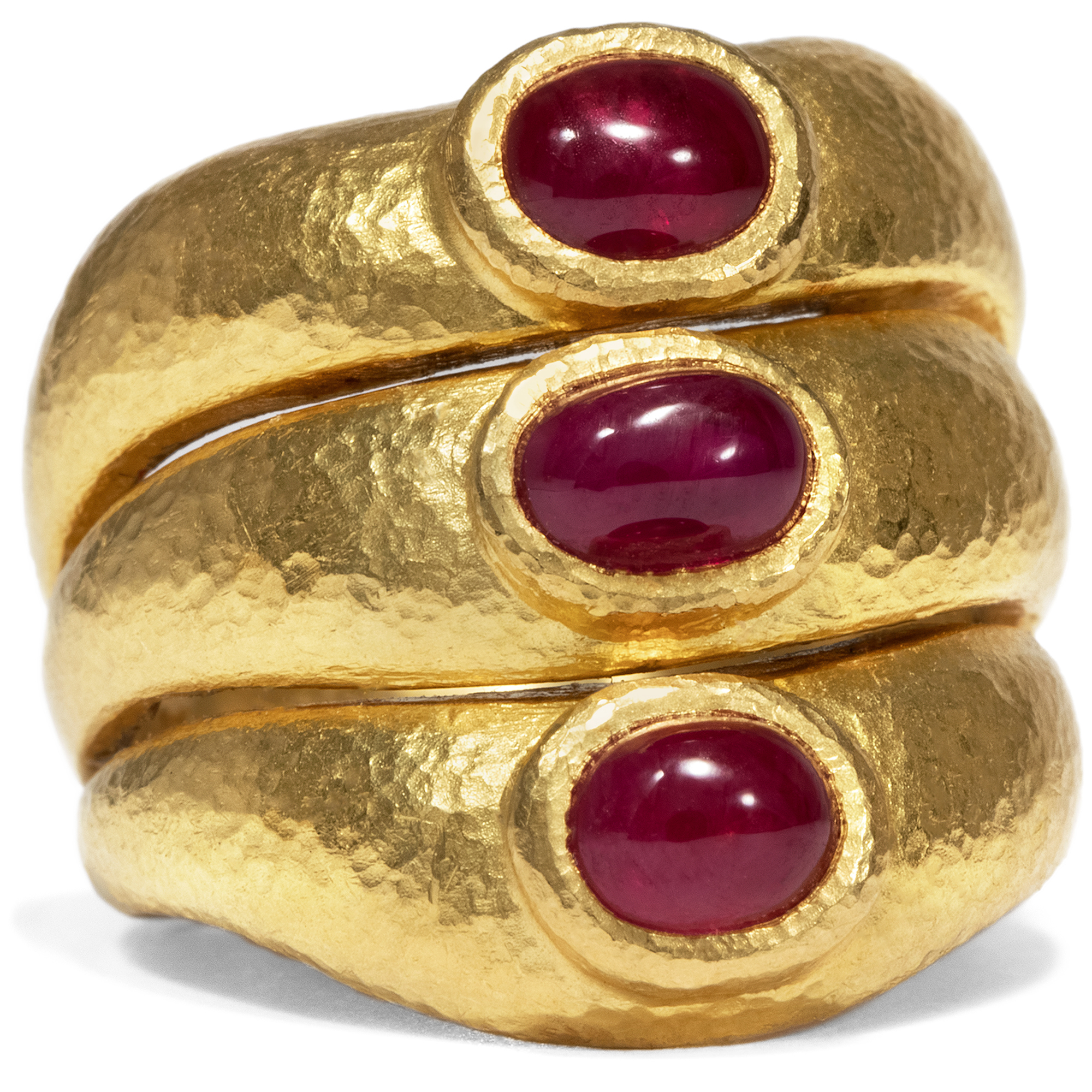 Large Vintage Ring of Gold & Rubies, Greece Circa 1985