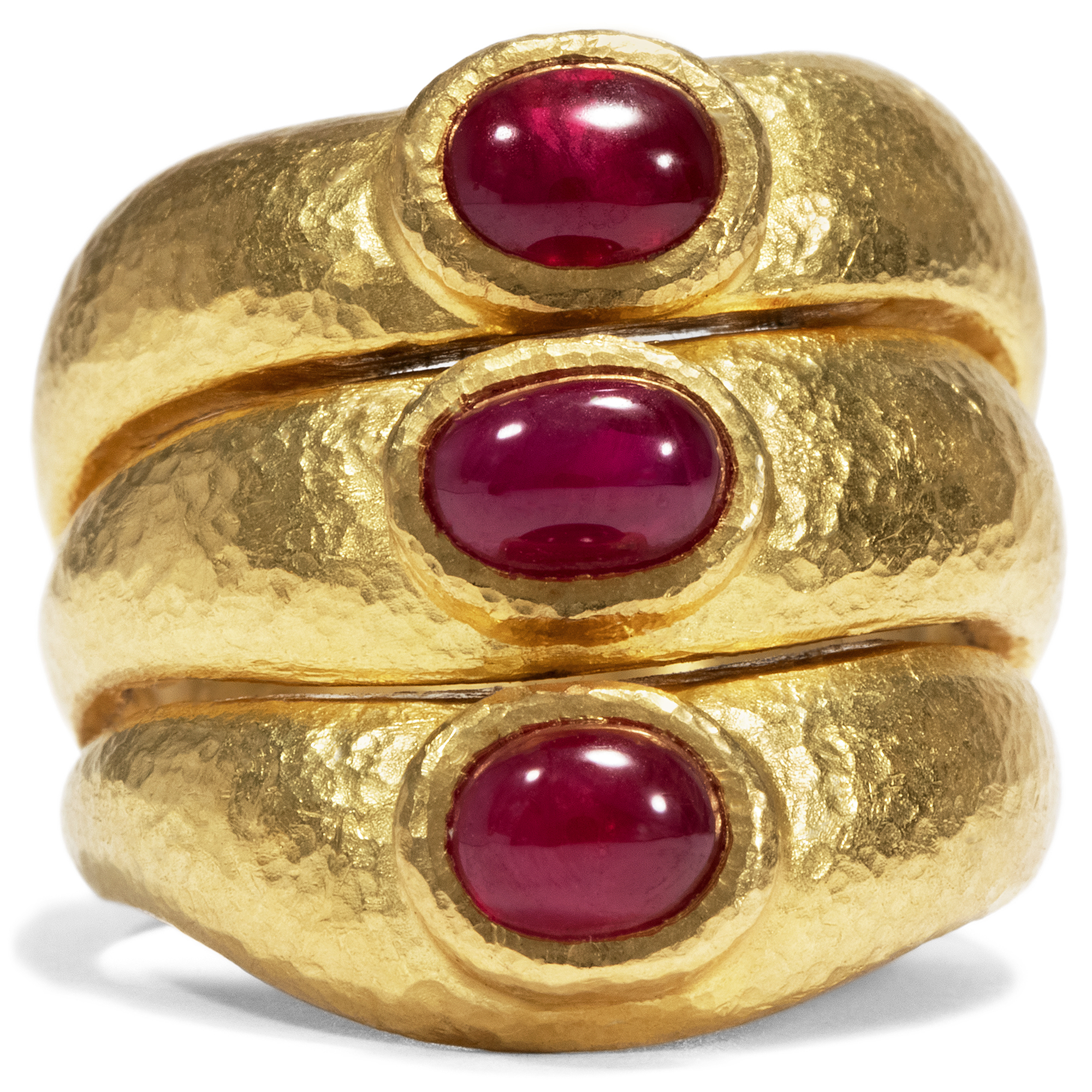 Large Vintage Ring of Gold & Rubies, Greece Circa 1985