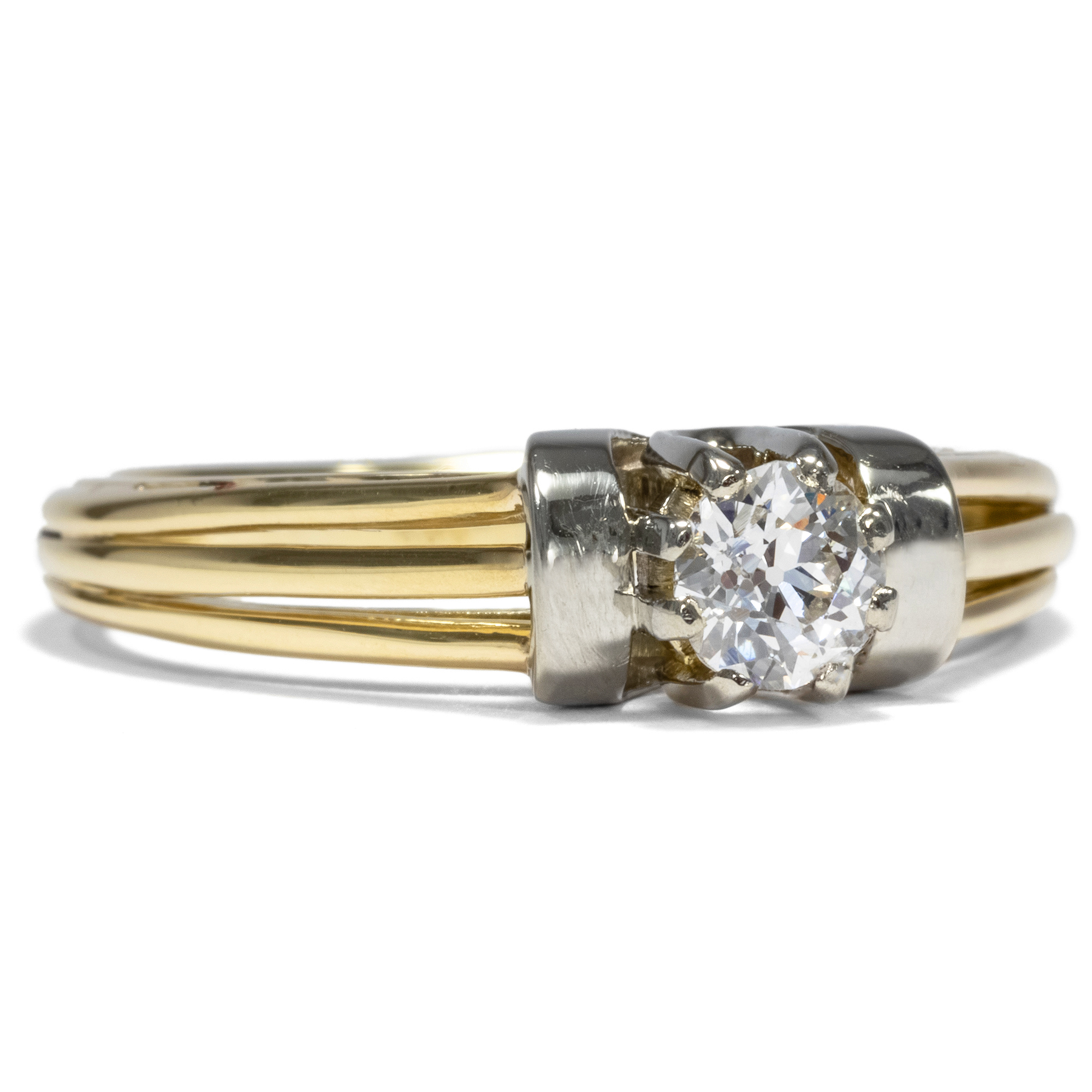 Vintage Solitaire Ring With Old European Cut Diamond in Gold, Around 1955