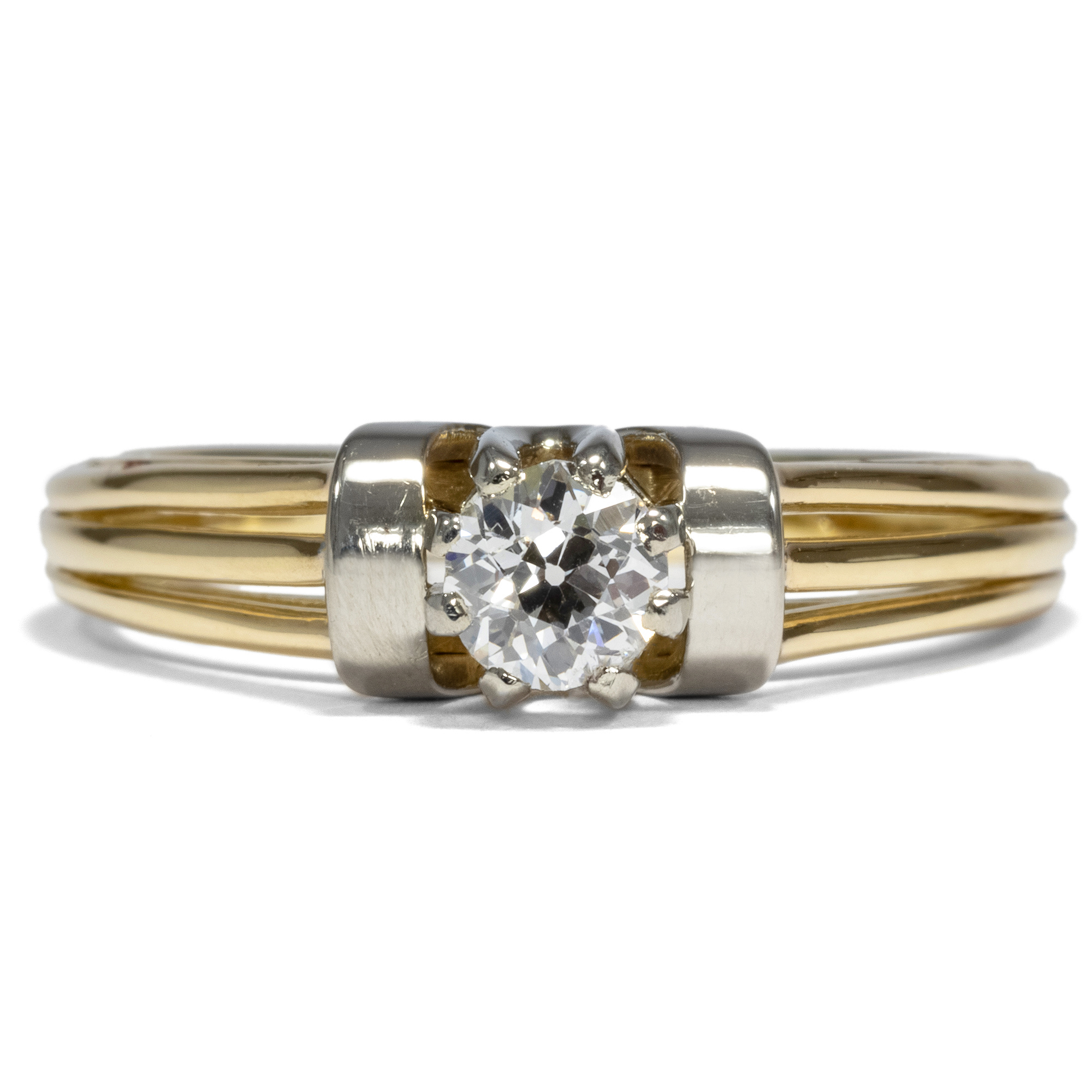 Vintage Solitaire Ring With Old European Cut Diamond in Gold, Around 1955