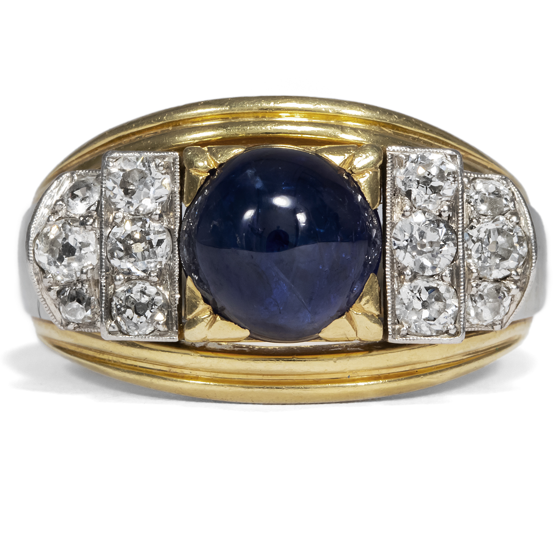 Luxurious "Retro Style" Ring with Sapphire & Diamonds, 1940s