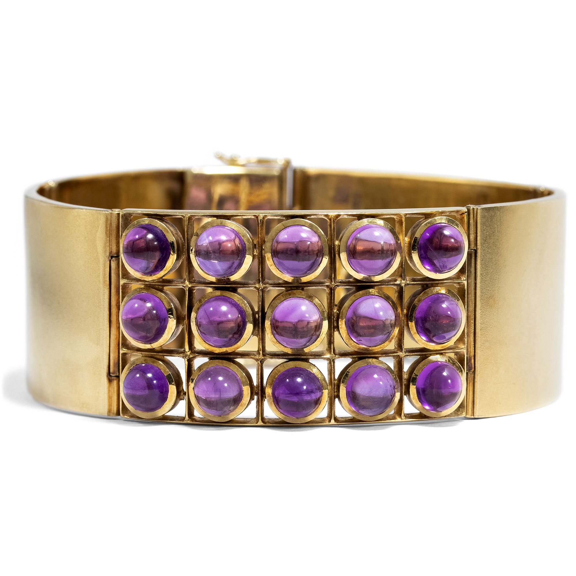 Breites Künstler-Armband mit Amethysten in Gold, Käthe Ruckenbrod um 1970