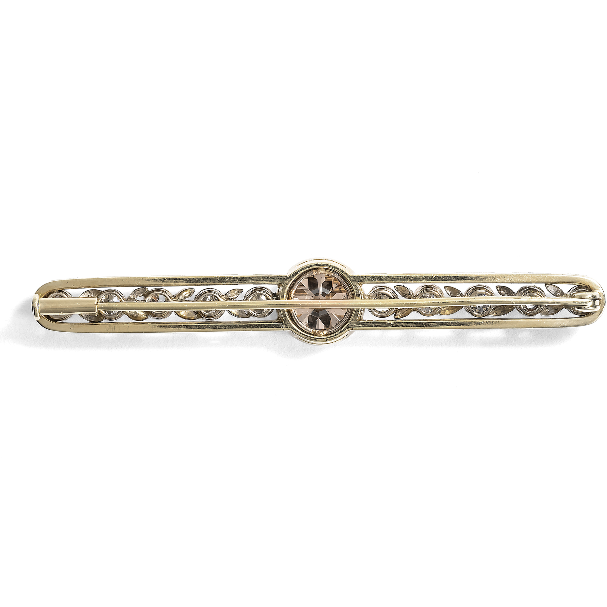 Antike Brosche mit 1,25 ct „Fancy Light Pinkish Brown“ Diamant im Altschliff, um 1910 Antike Brosche mit 1,25 ct „Fancy Light Pinkish Brown“ Diamant im Altschliff, um 1910