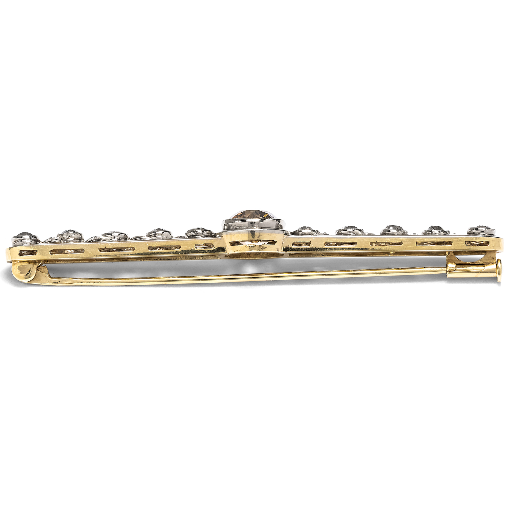 Antike Brosche mit 1,25 ct „Fancy Light Pinkish Brown“ Diamant im Altschliff, um 1910 Antike Brosche mit 1,25 ct „Fancy Light Pinkish Brown“ Diamant im Altschliff, um 1910