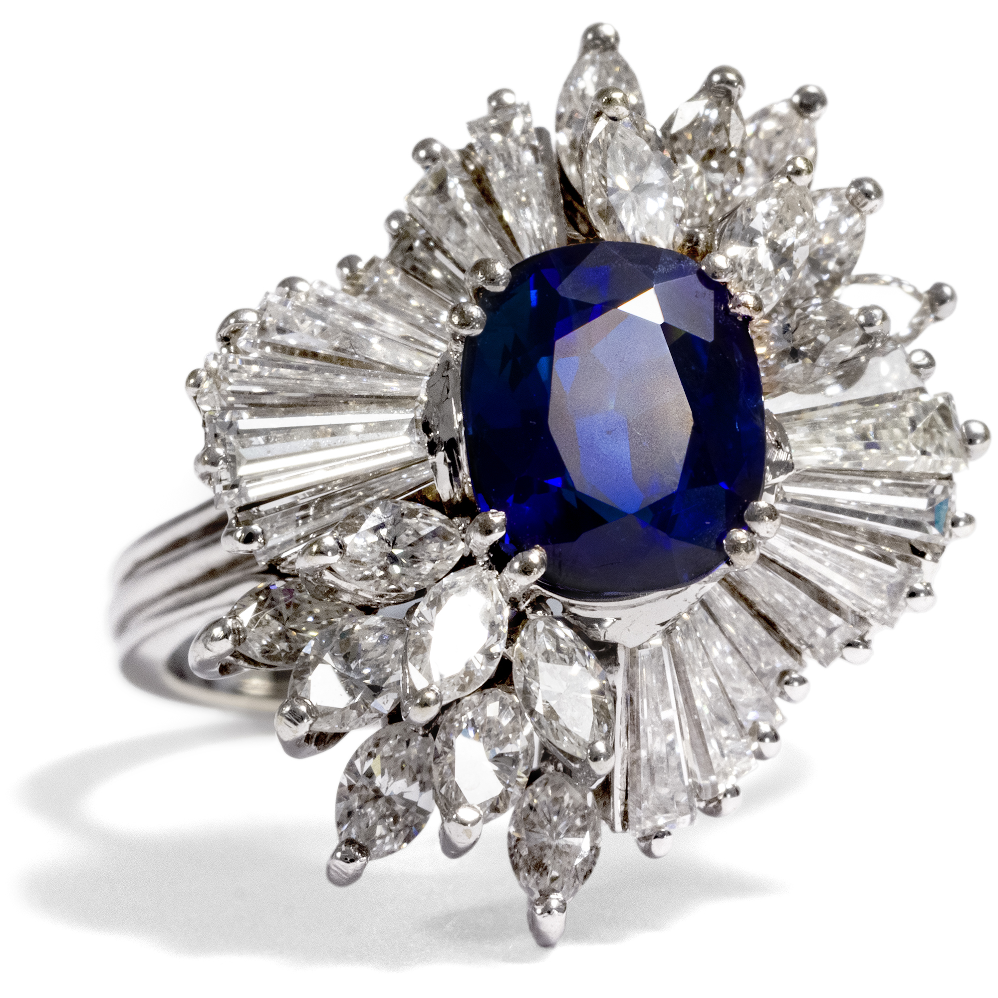 Glamorous Ballerina Ring With Sapphire & 2.59 ct Diamonds, 1960s