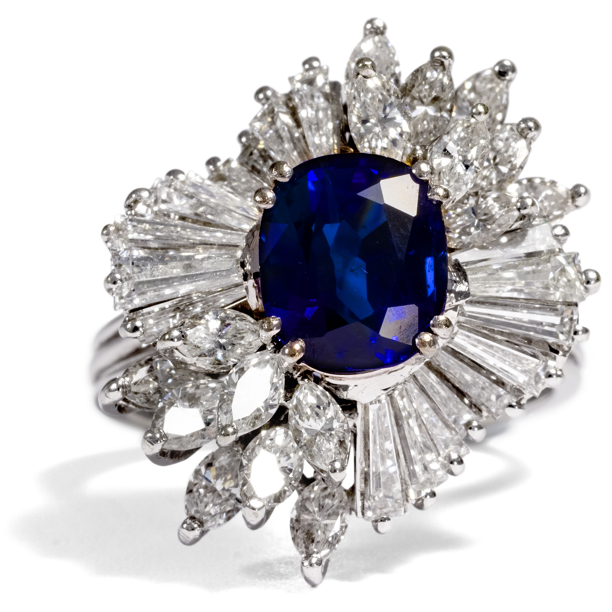 Glamorous Ballerina Ring With Sapphire & 2.59 ct Diamonds, 1960s