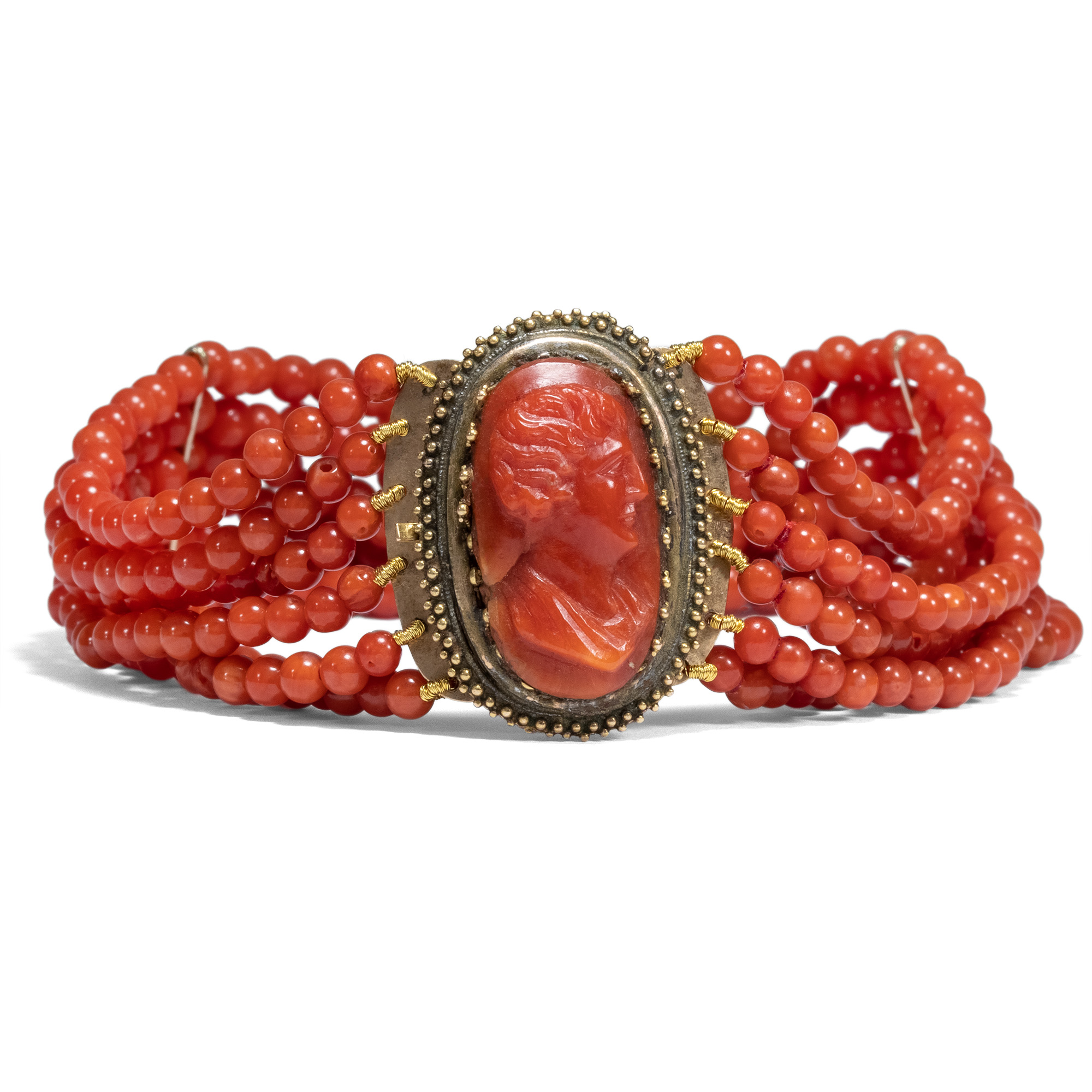 Antique Coral Bracelet With Biedermeier Cameo, Italy Around 1820 and Later