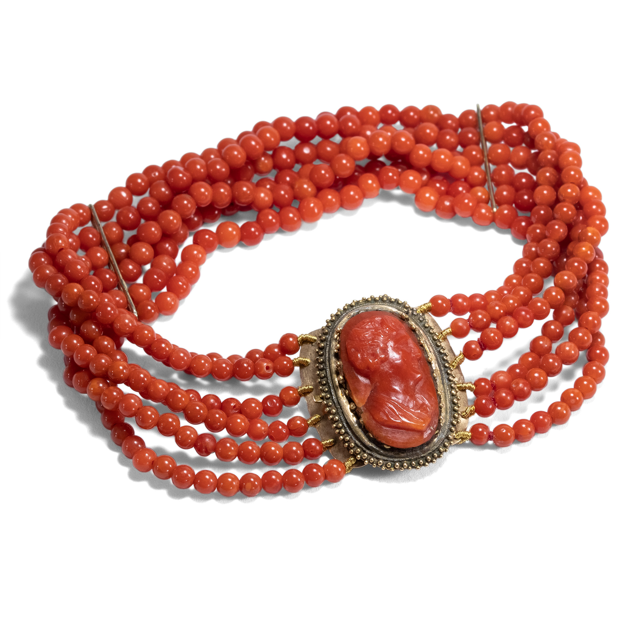 Antique Coral Bracelet With Biedermeier Cameo, Italy Around 1820 and Later