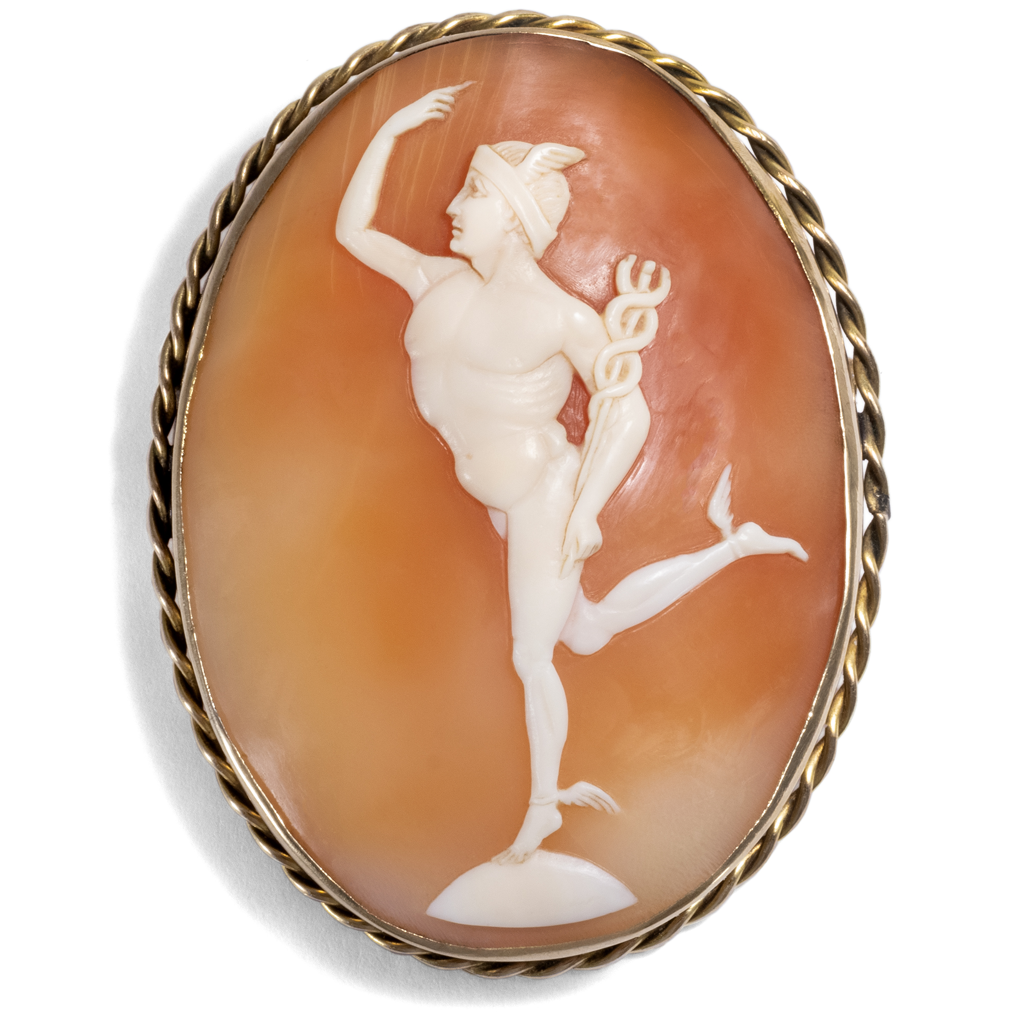 Rare Shell Cameo With Hermes After Giambologna, Italy Around 1900