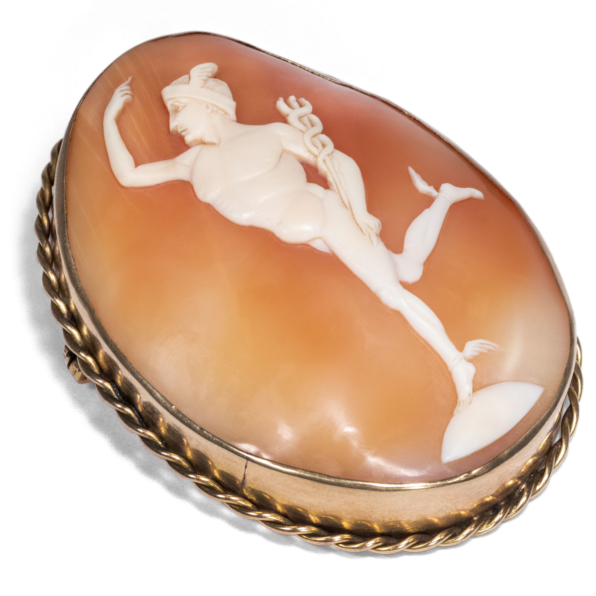 Rare Shell Cameo With Hermes After Giambologna, Italy Around 1900