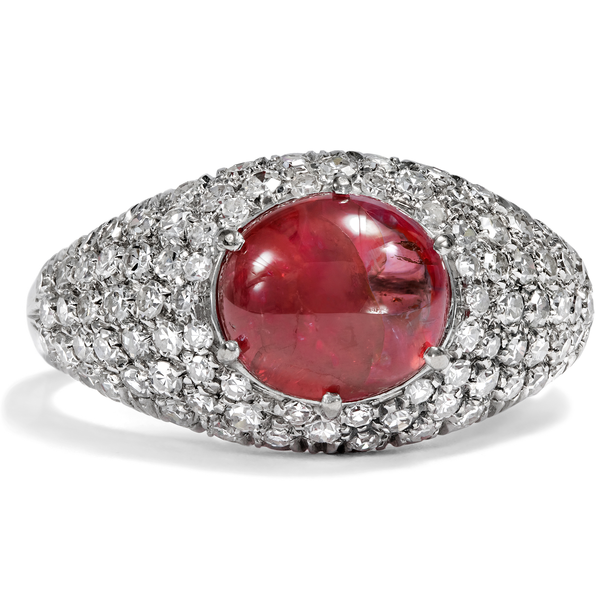 Fine vintage ring with untreated ruby & diamonds, around 1990