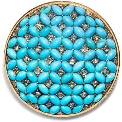 Antike Anhänger-Brosche mit Türkisen & Diamanten, wohl Paul Robin, Paris um 1873 Antike Anhänger-Brosche mit Türkisen & Diamanten, wohl Paul Robin, Paris um 1873