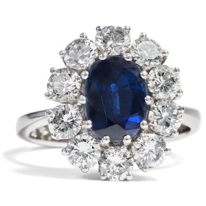 Vintage Saphir- & Diamantring aus Weißgold, Stuttgart um 1980 Vintage Saphir- & Diamantring aus Weißgold, Stuttgart um 1980