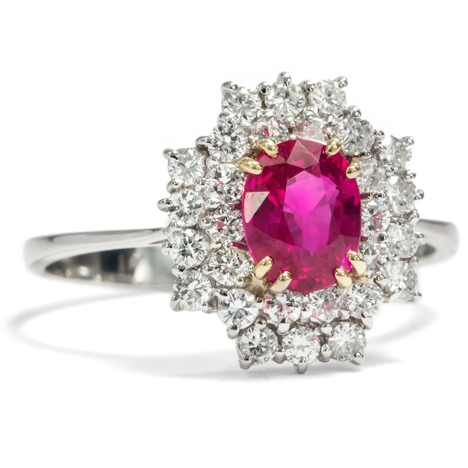 Elegant Vintage Ruby & Diamond Ring in White Gold, Italy 1990s