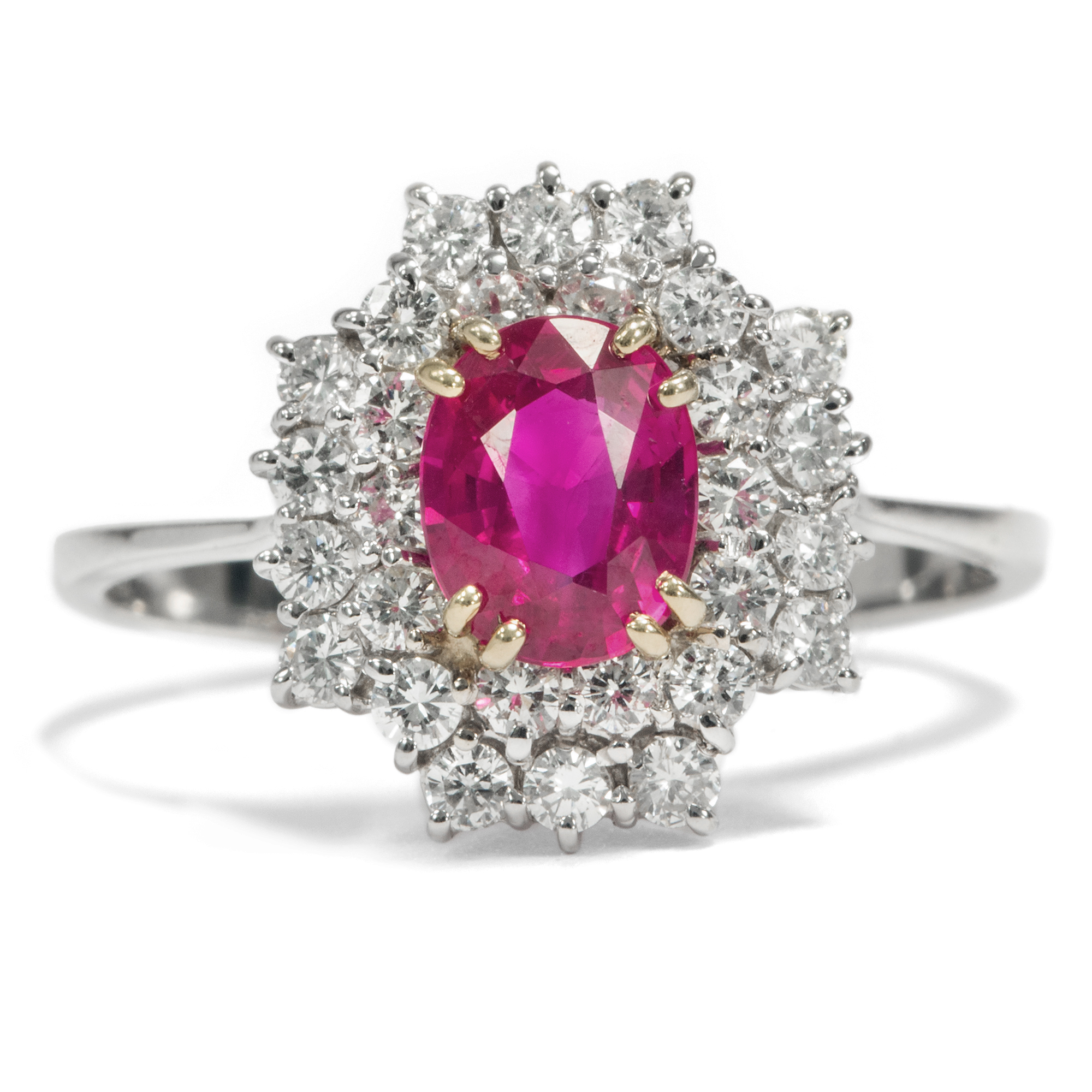 Elegant Vintage Ruby & Diamond Ring in White Gold, Italy 1990s