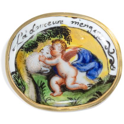 Allegorical Painting as Gold Set Brooch, Around 1830 & Later Allegorical Painting as Gold Set Brooch, Around 1830 & Later