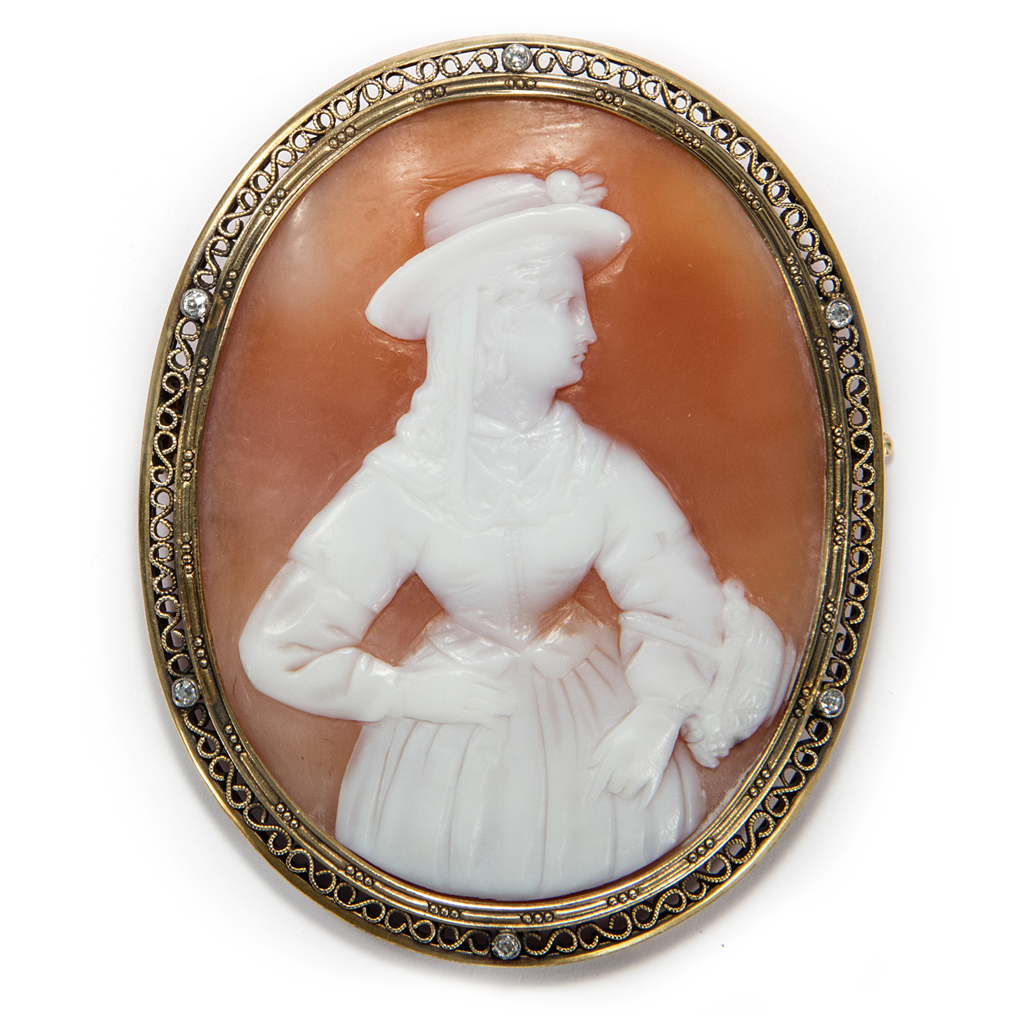 Brooch with shell cameo, gold setting & diamonds, Naples ca. 1870