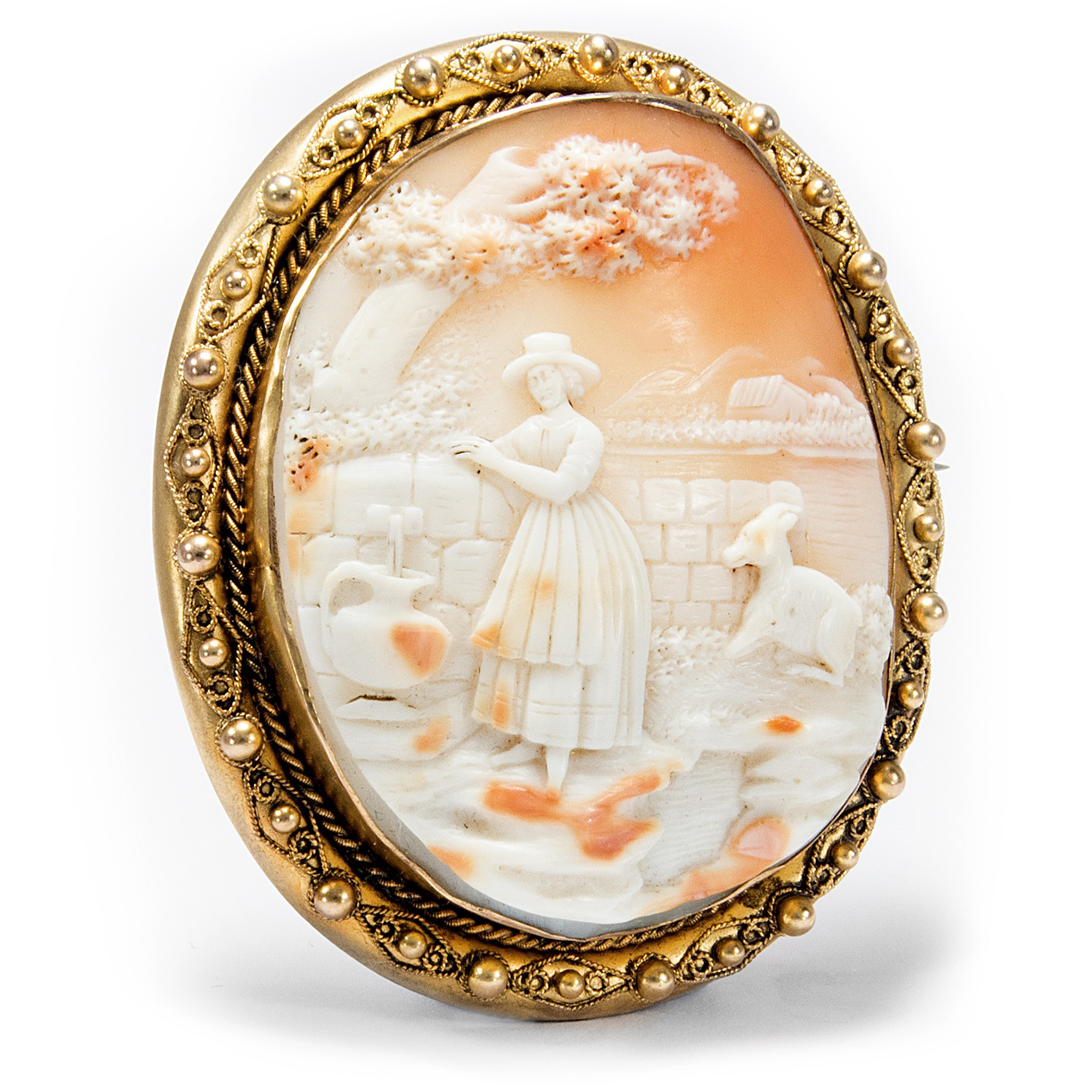 Shell cameo set in gold as brooch & pendant, France ca. 1850