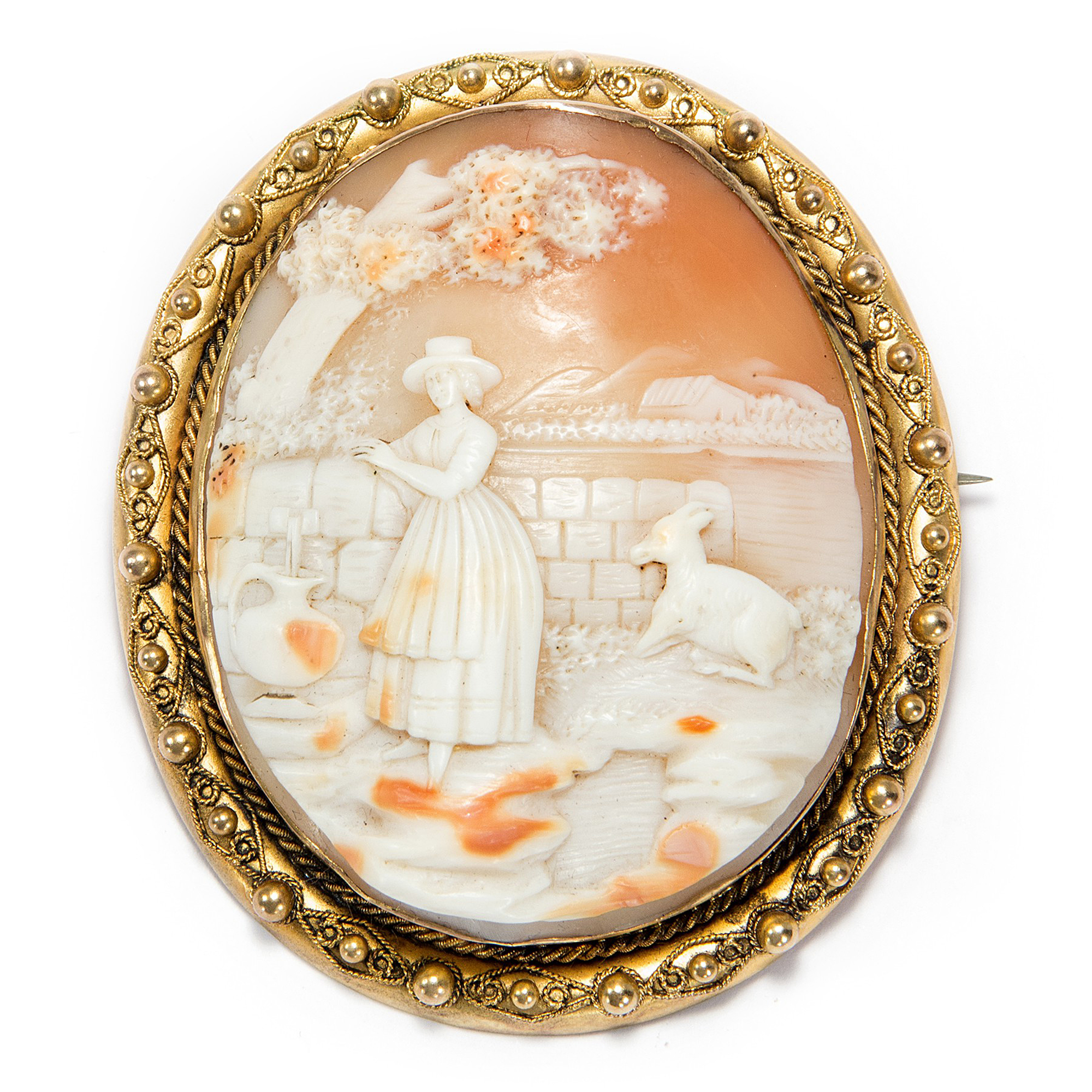 Shell cameo set in gold as brooch & pendant, France ca. 1850