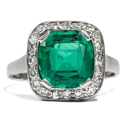 Ungewöhnlicher Platin Ring mit Smaragd & Diamanten, um 1970 Ungewöhnlicher Platin Ring mit Smaragd & Diamanten, um 1970