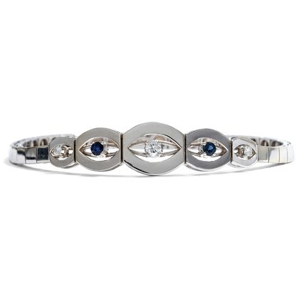 Stilvolles Weißgold-Armband mit Saphiren & Diamanten, um 1970 Stilvolles Weißgold-Armband mit Saphiren & Diamanten, um 1970
