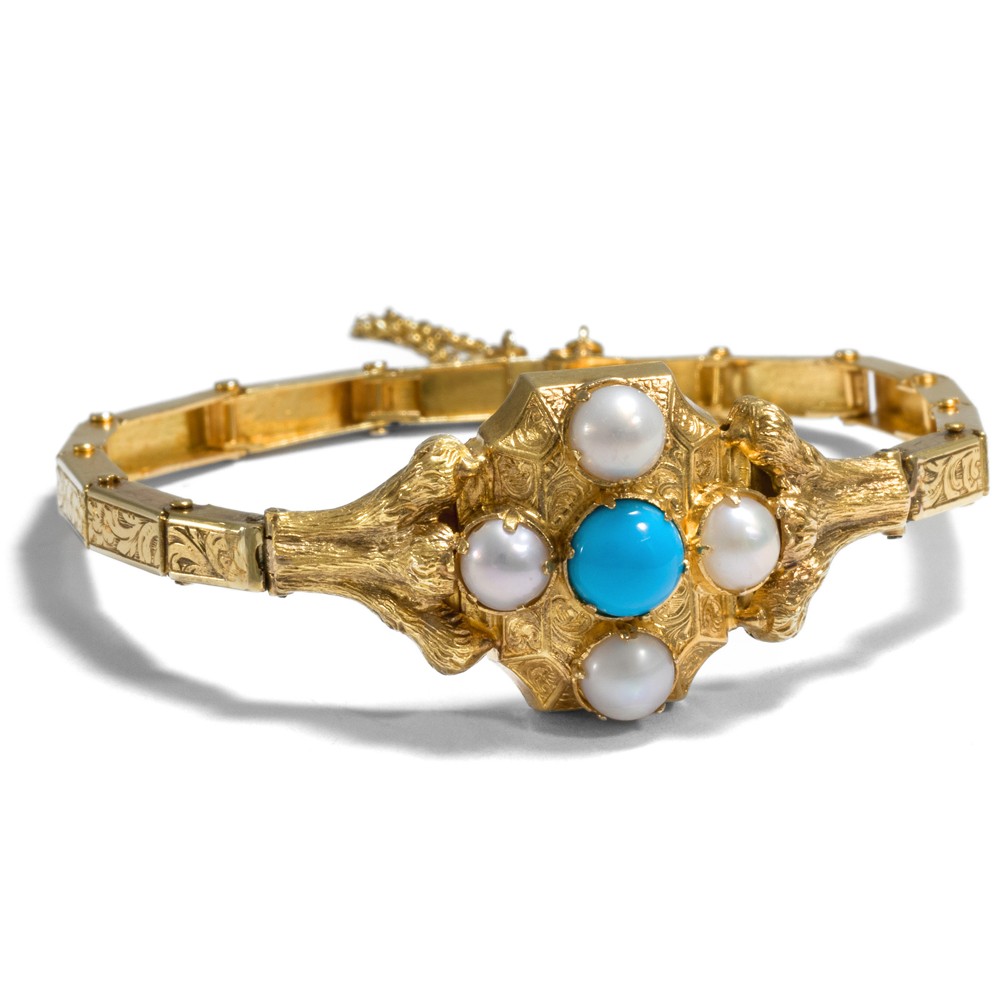 Victorian Bracelet With Pearls & Turquoise Paste in Gold, Around 1850