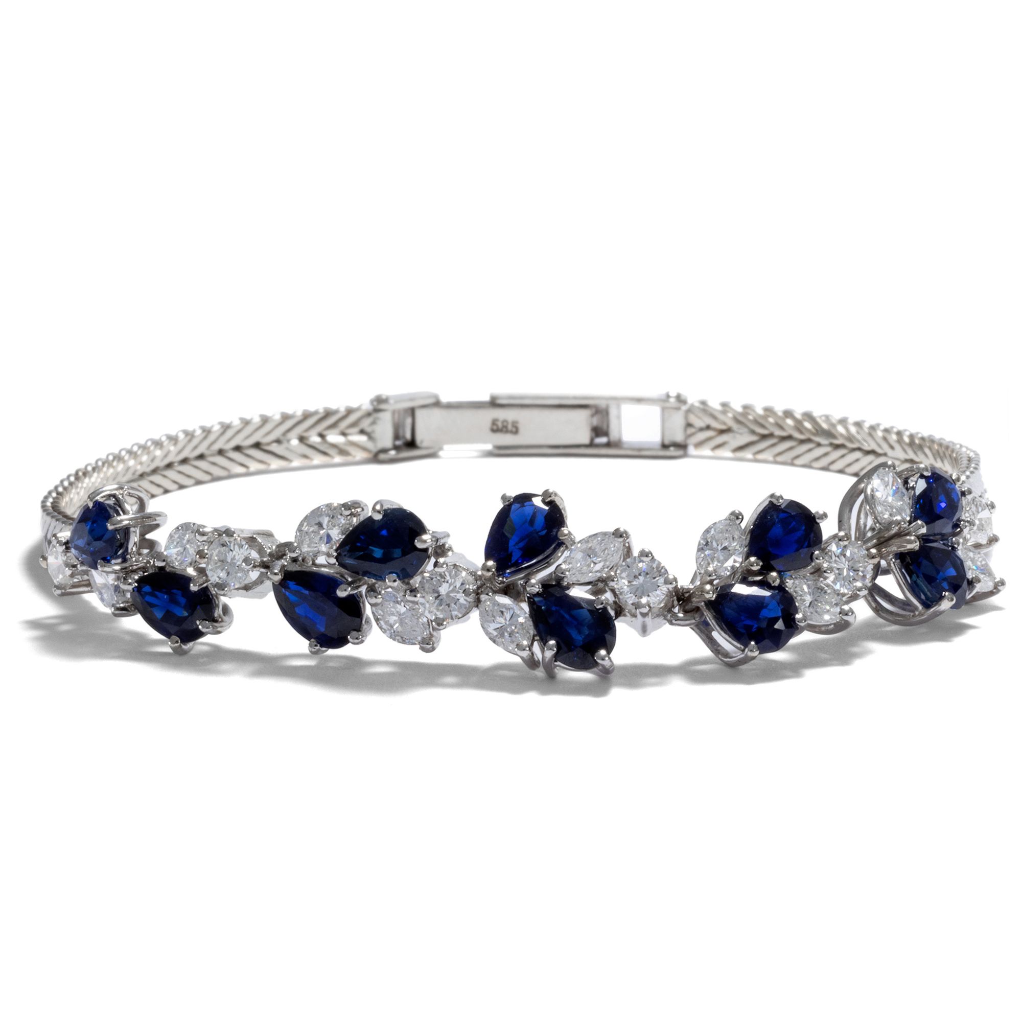 Fabulous Cluster Bracelet With Sapphires & Diamonds in White Gold, ca. 1965