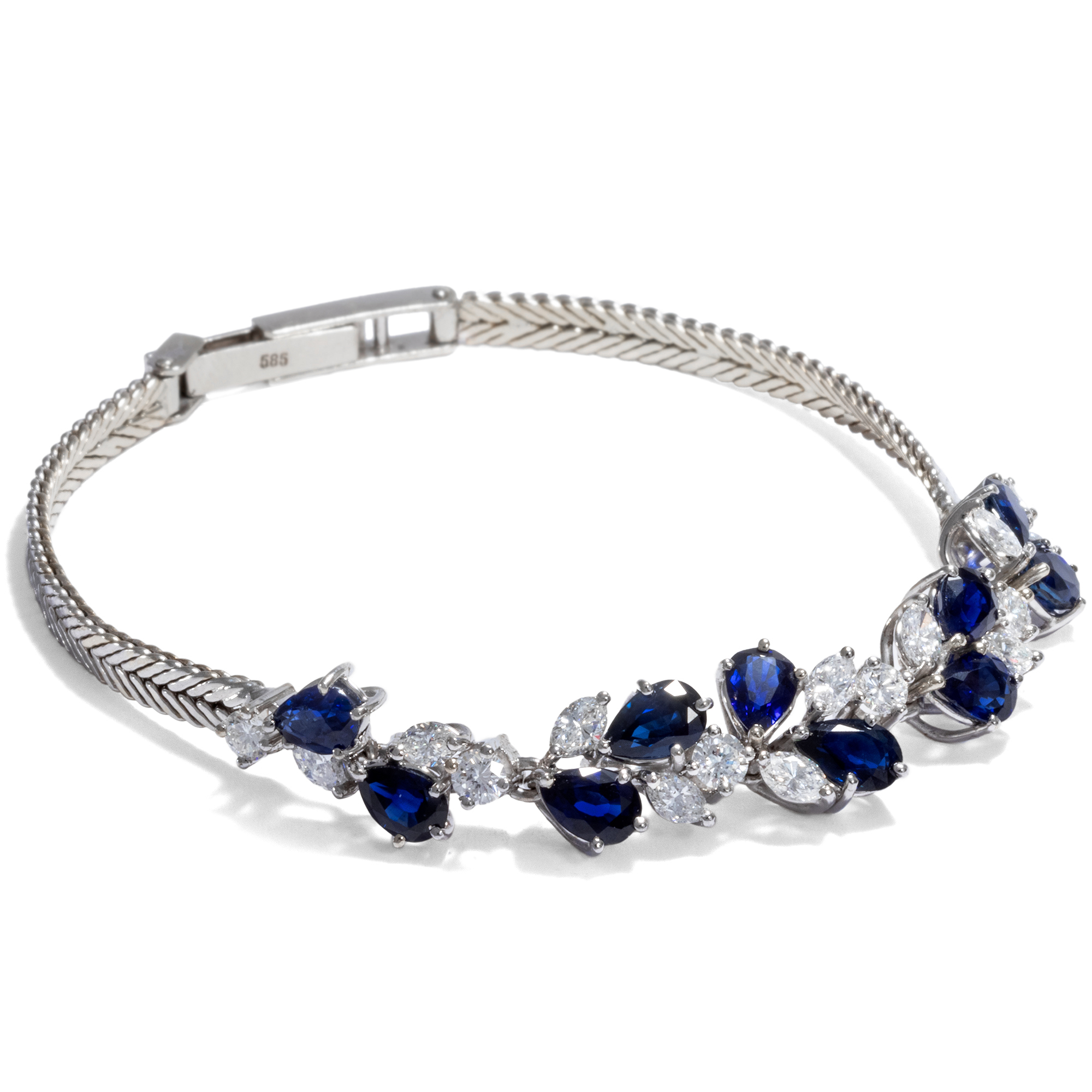 Fabulous Cluster Bracelet With Sapphires & Diamonds in White Gold, ca. 1965