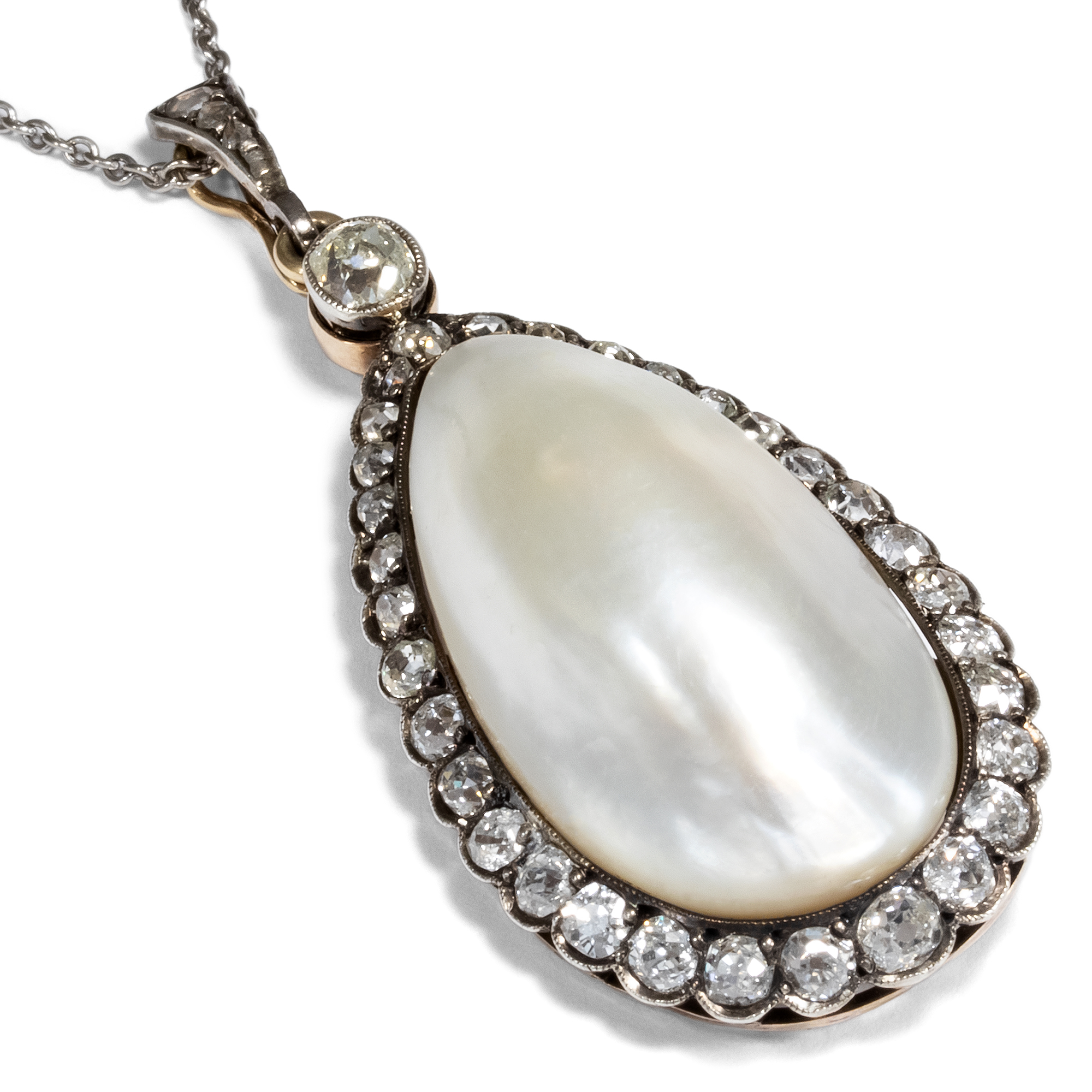 Antique Pendant With Blister Pearl & Old European Cut Diamonds, Around 1900