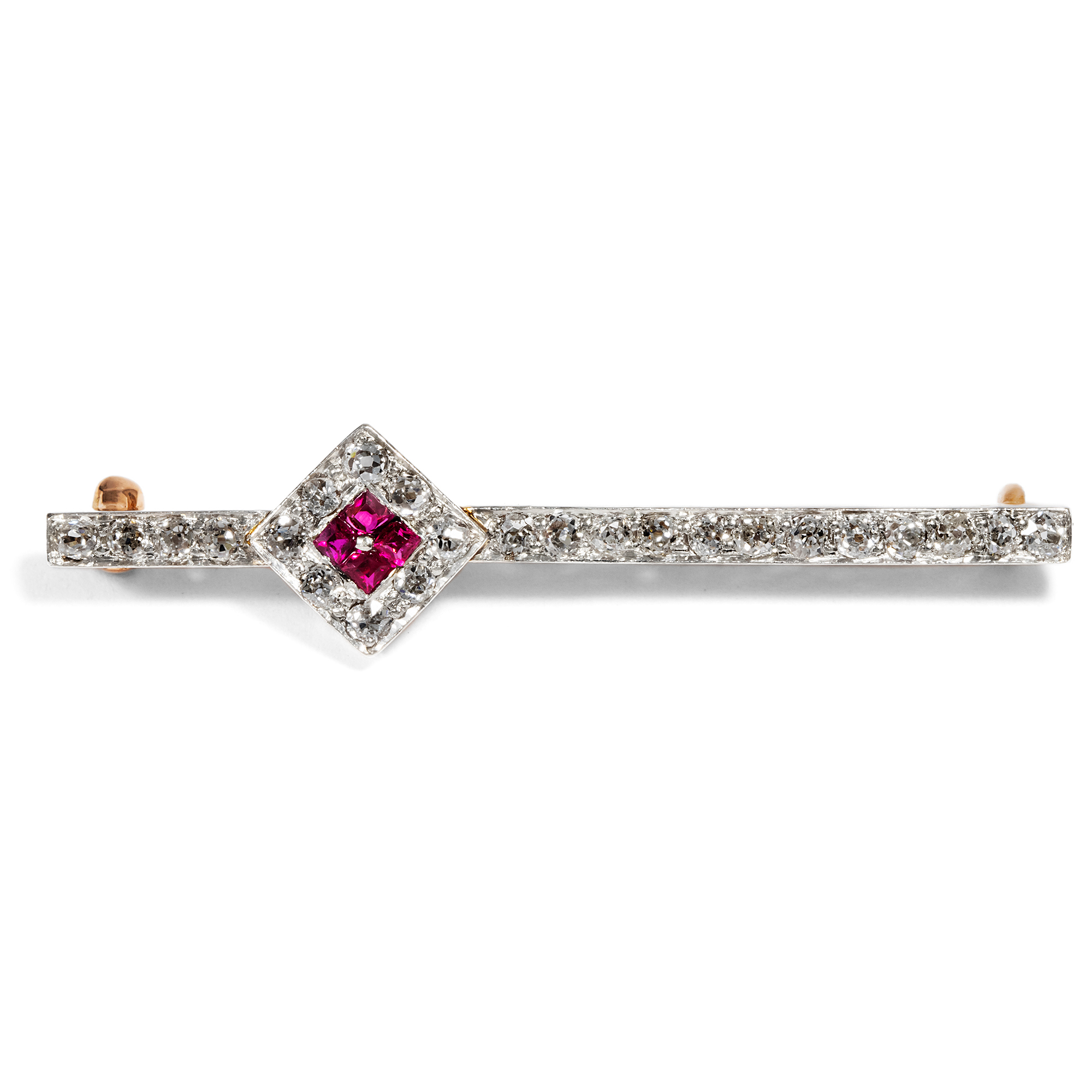 Sparkling Belle Époque Bar Brooch With Rubies & Diamonds, ca. 1910