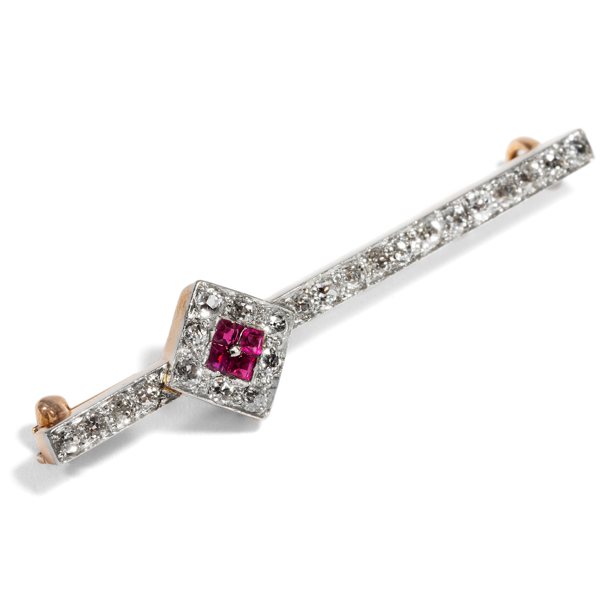 Sparkling Belle Époque Bar Brooch With Rubies & Diamonds, ca. 1910