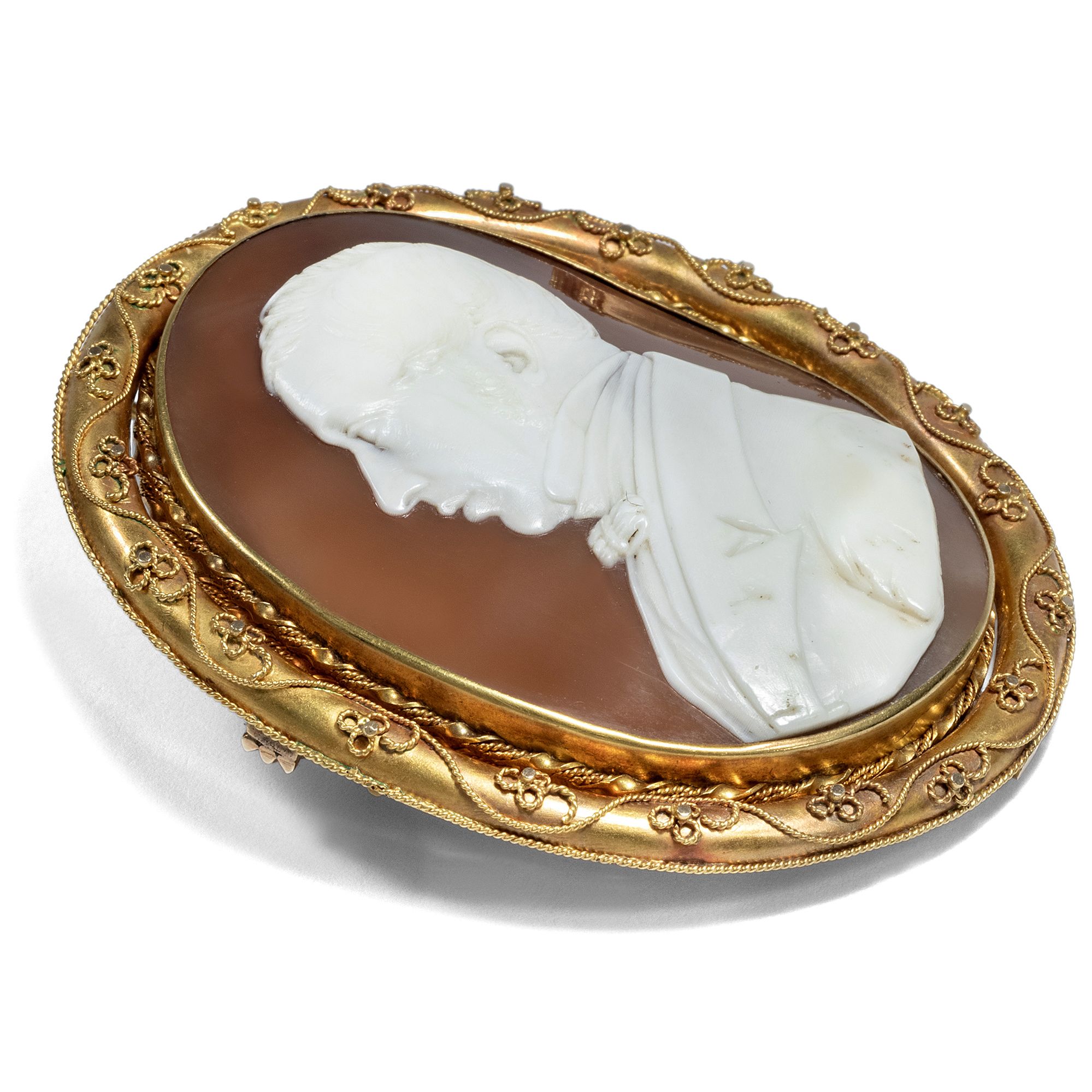 Large Antique Shell Cameo With Locket in Gold, Around 1870