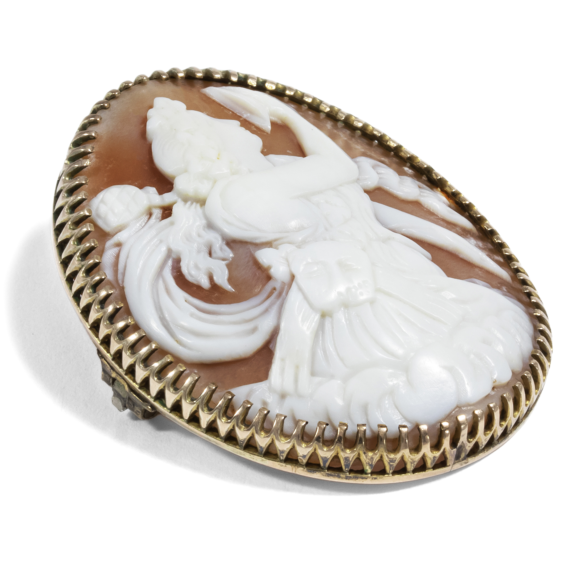 Antique Brooch With the Shell of a Bacchante Gold, Around 1880