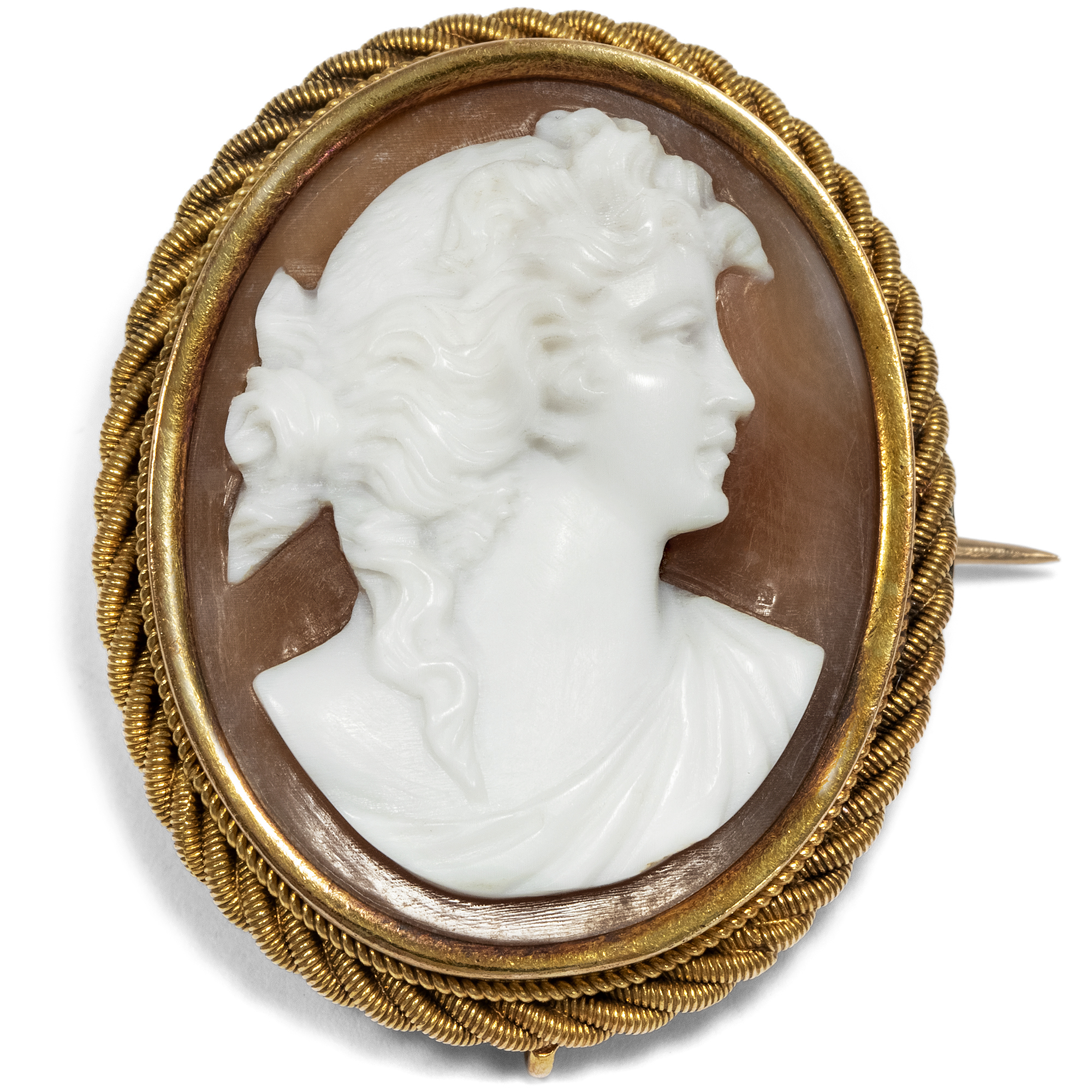 Fabulously Cut Cameo From Shell in Gold, Italy ca. 1880