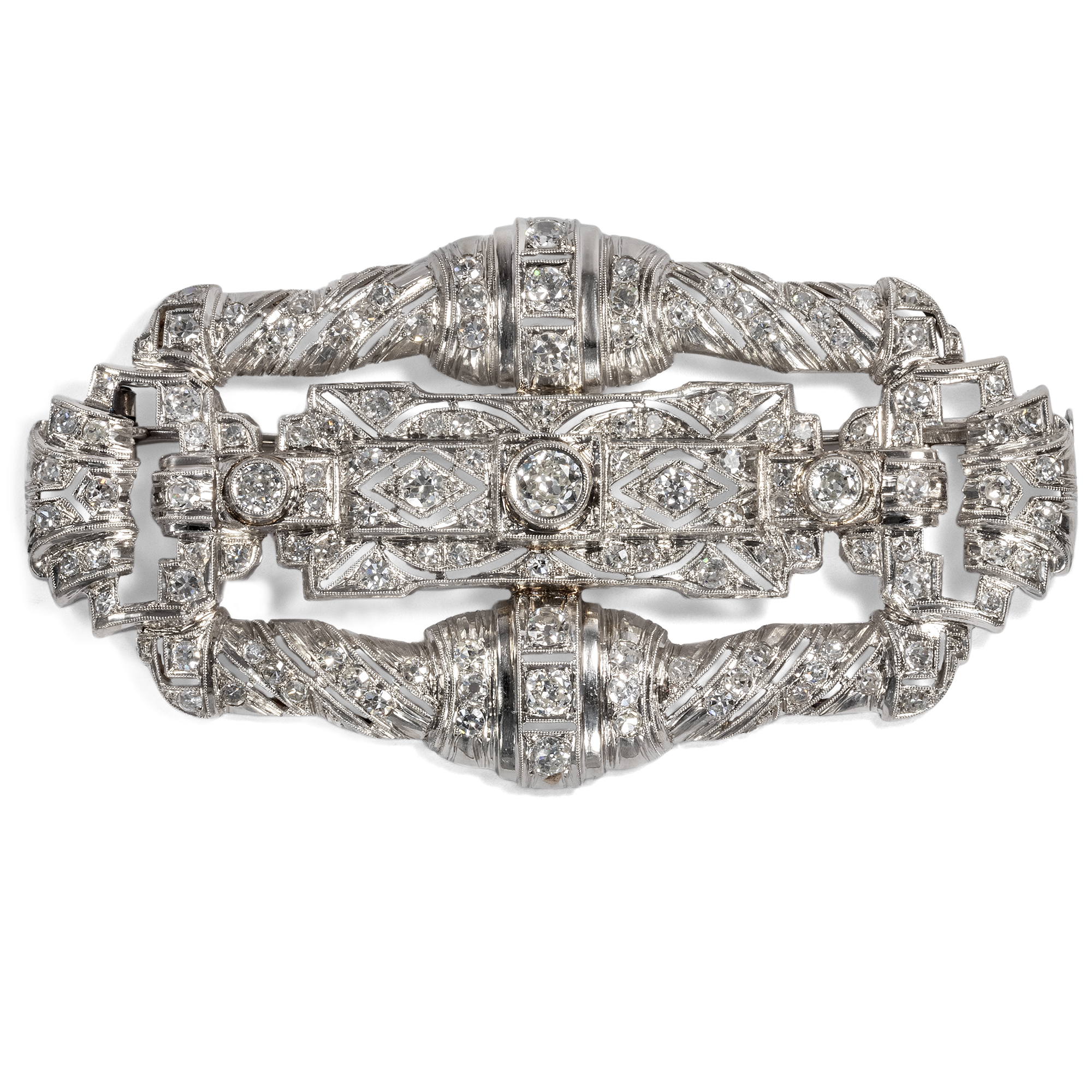 Fantastische Art Déco-Brosche mit 7,18 ct Diamanten in Platin, um 1930