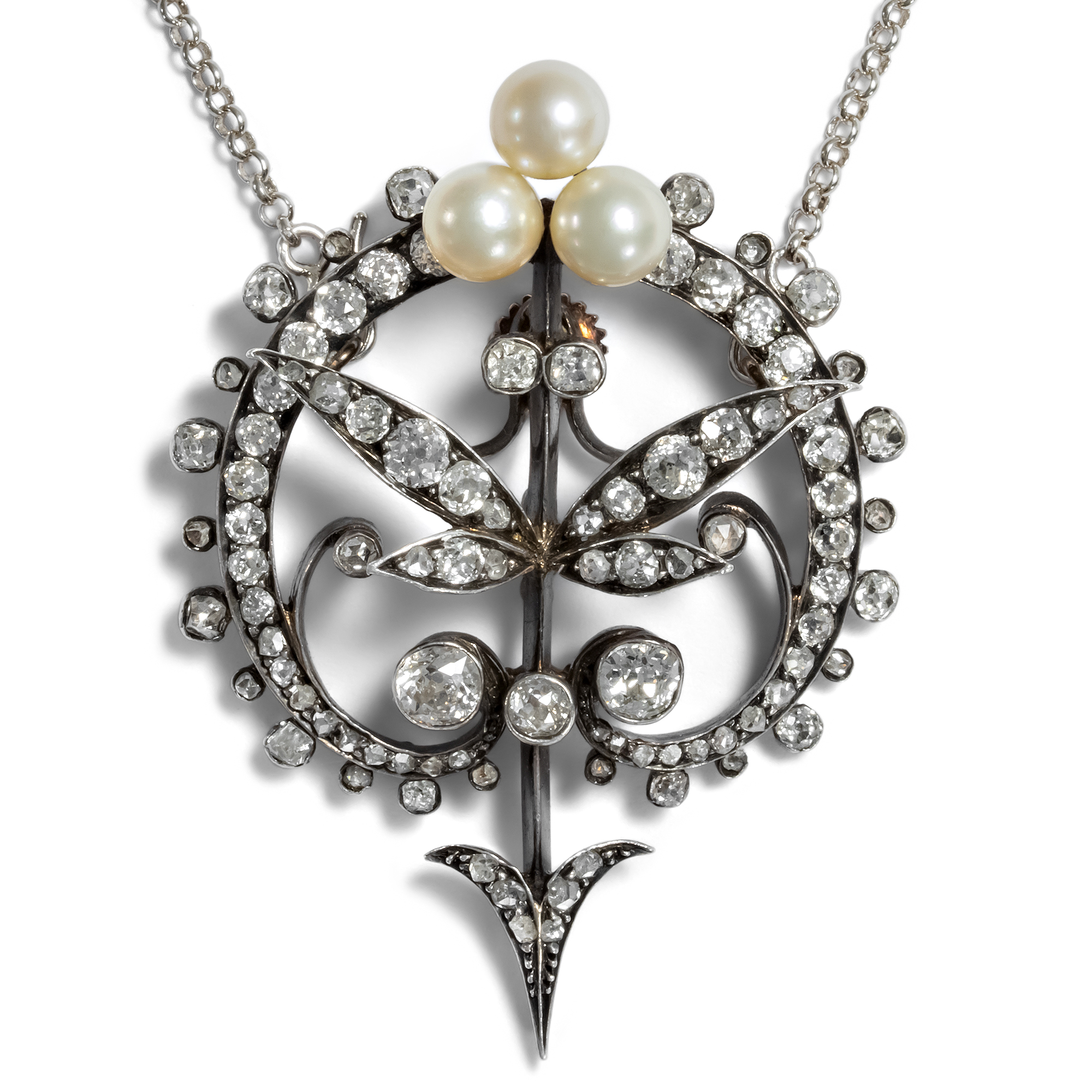 Prachtvolle Anhänger-Brosche mit Diamanten & Perlen, um 1880