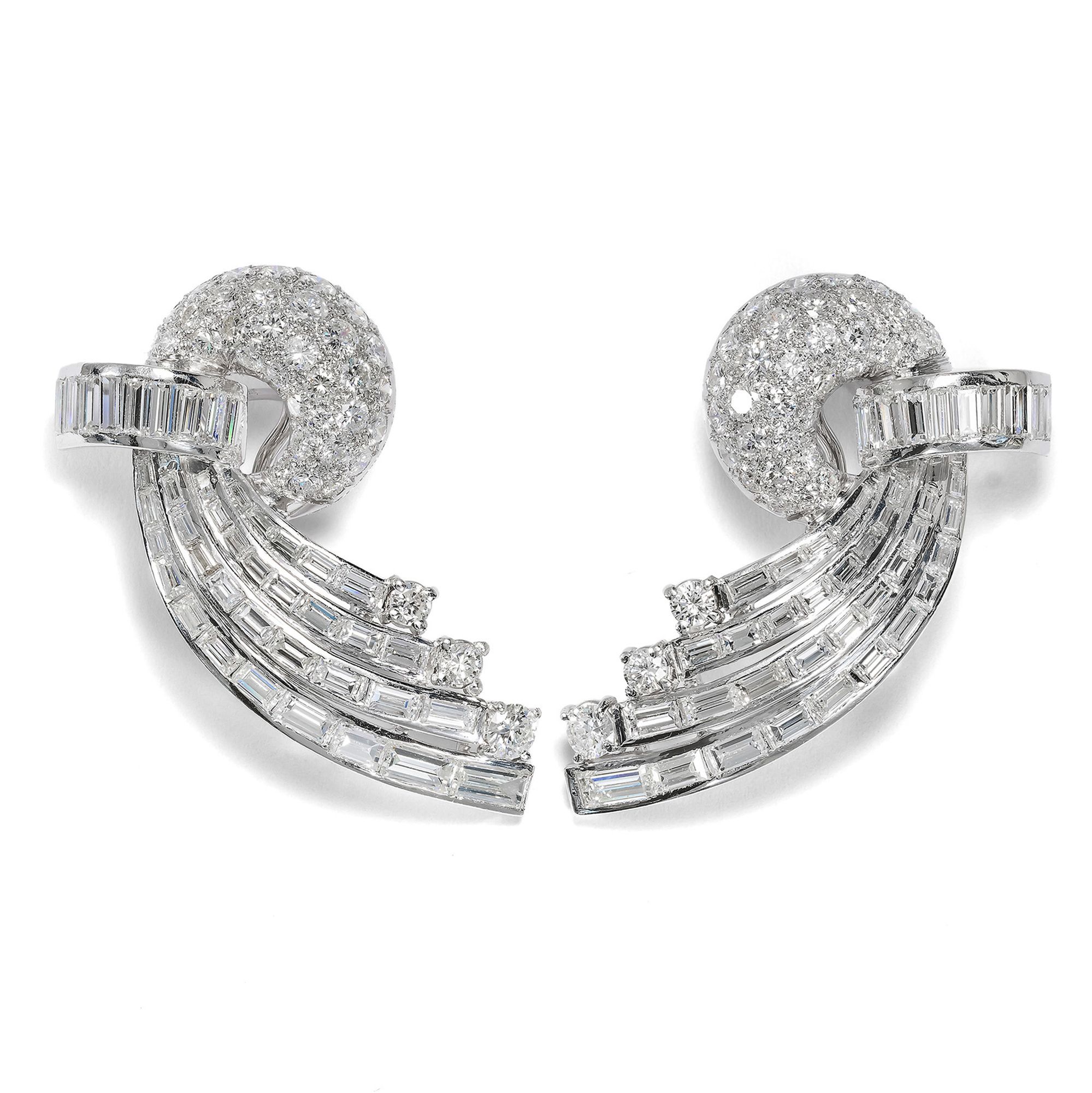 Glamorous Earrings with 13.99 ct Diamonds Set in Platinum, 1950s