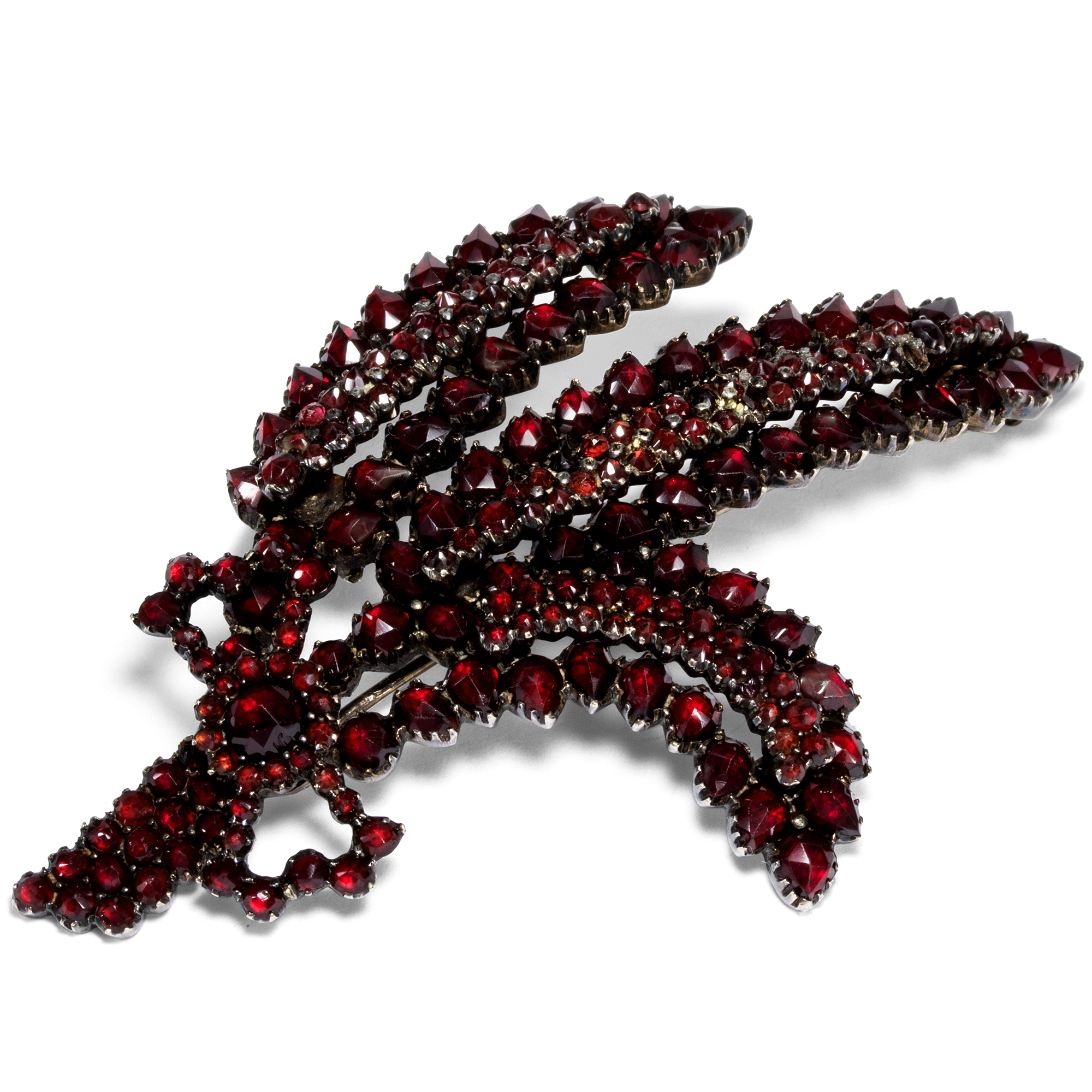 Large Antique Corn Ear Brooch With Bohemian Garnets, ca. 1860