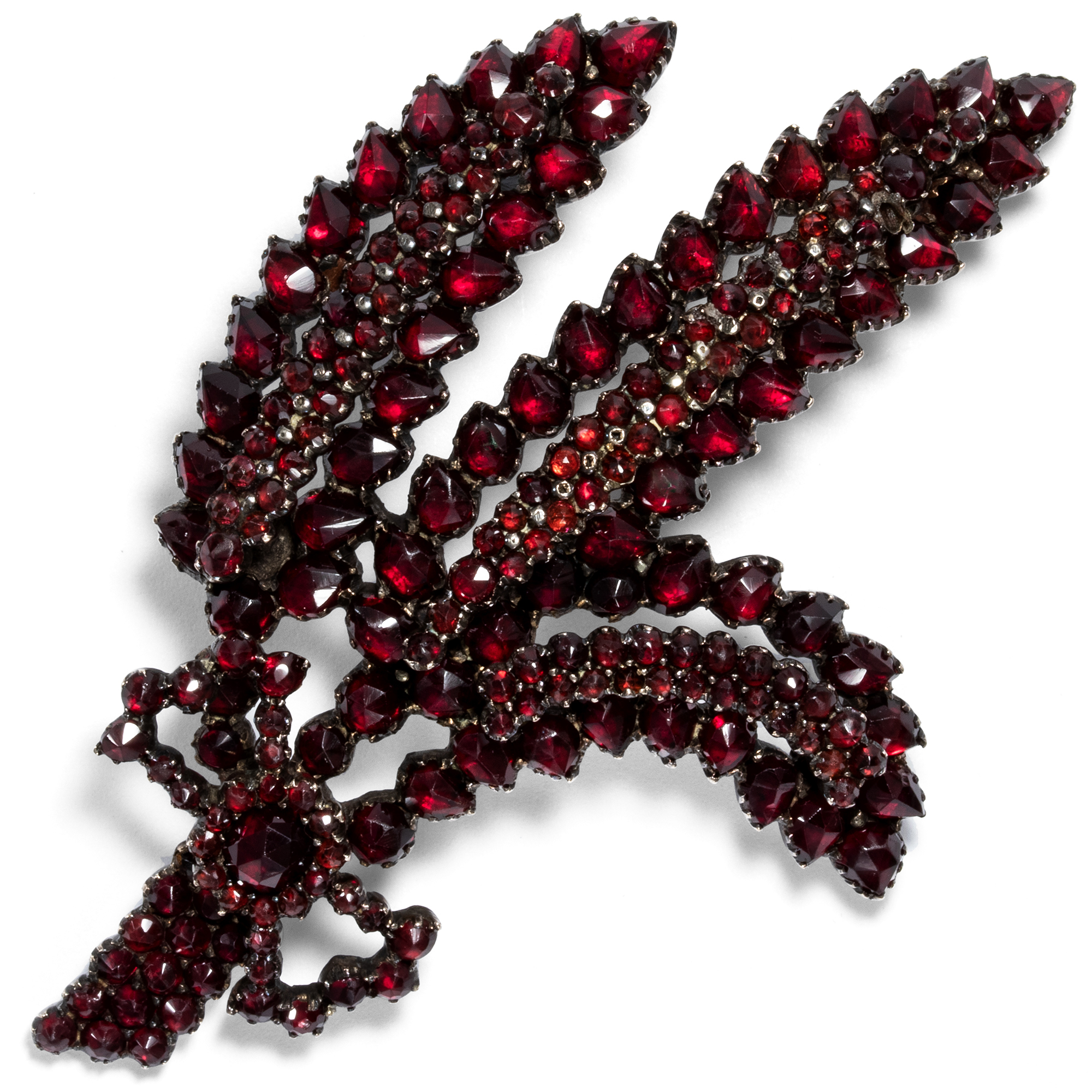 Large Antique Corn Ear Brooch With Bohemian Garnets, ca. 1860